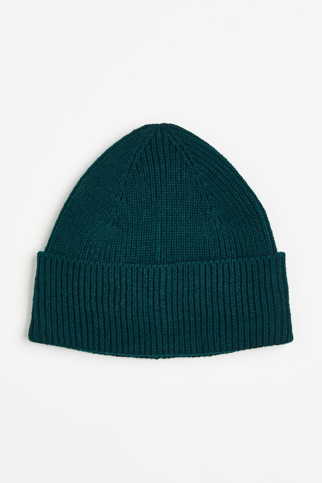 Rib-knit hat - Dark turquoise/Black/White marl - 1