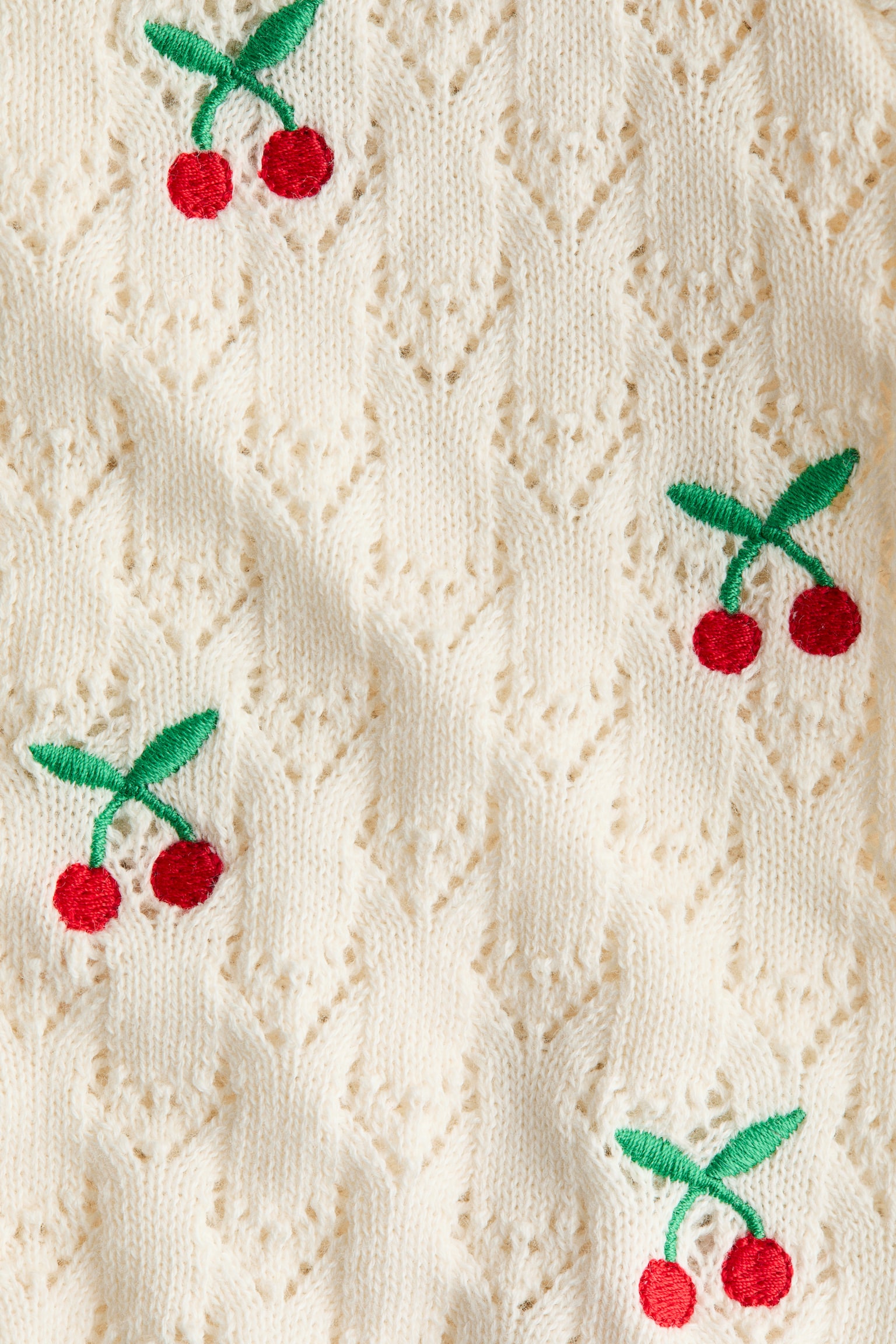Embroidery-detail cardigan - Light beige/Cherries - 6