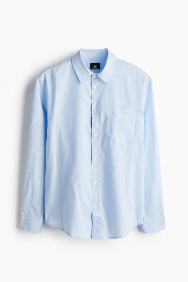 Regular Fit Linen-blend shirt - Light blue/Beige/White - 1