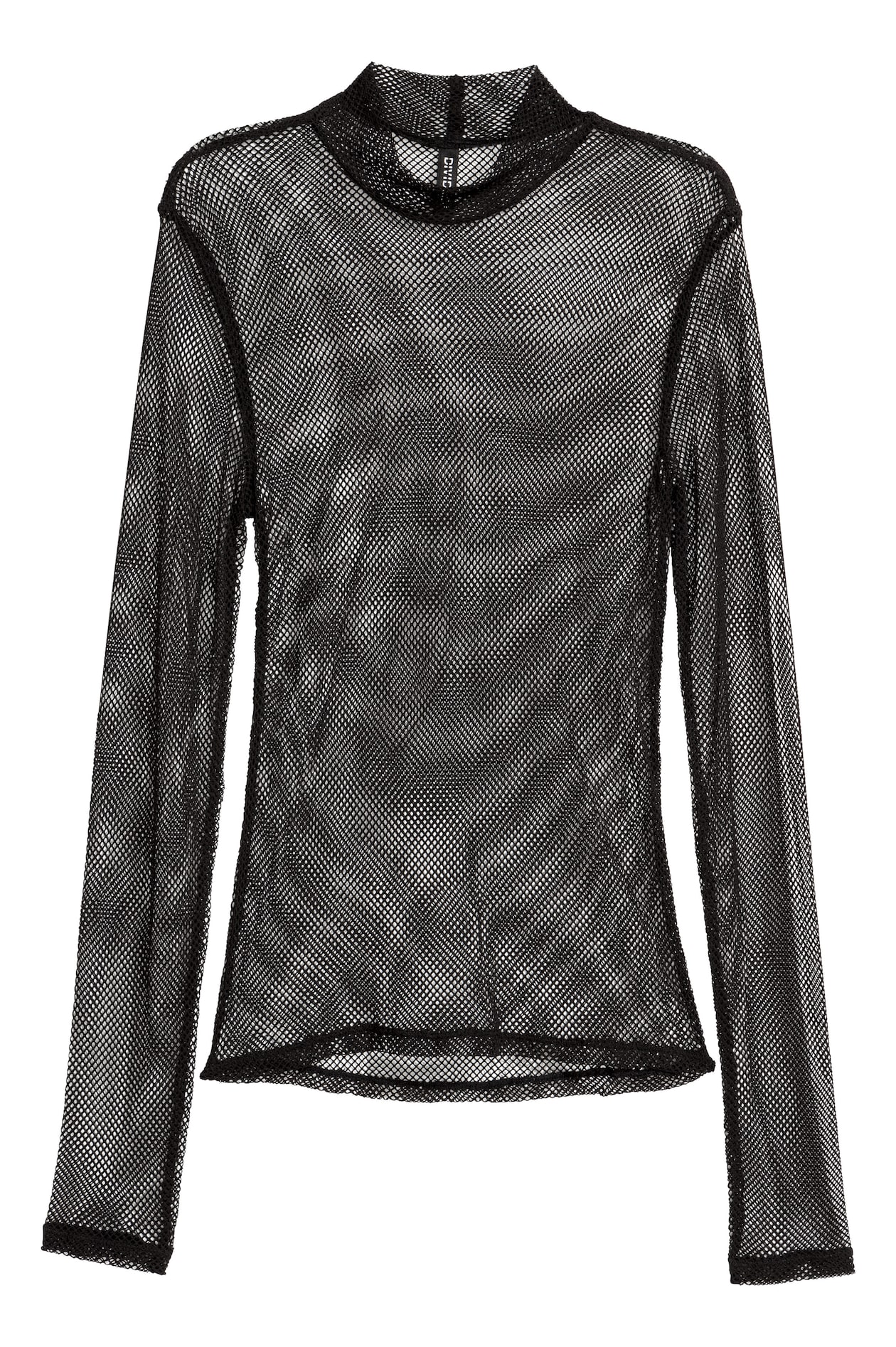 Milumia Women's Mesh Square Neck Long Sleeve Crop Top - Sheer Hanky Hem Tee, Black, Medium