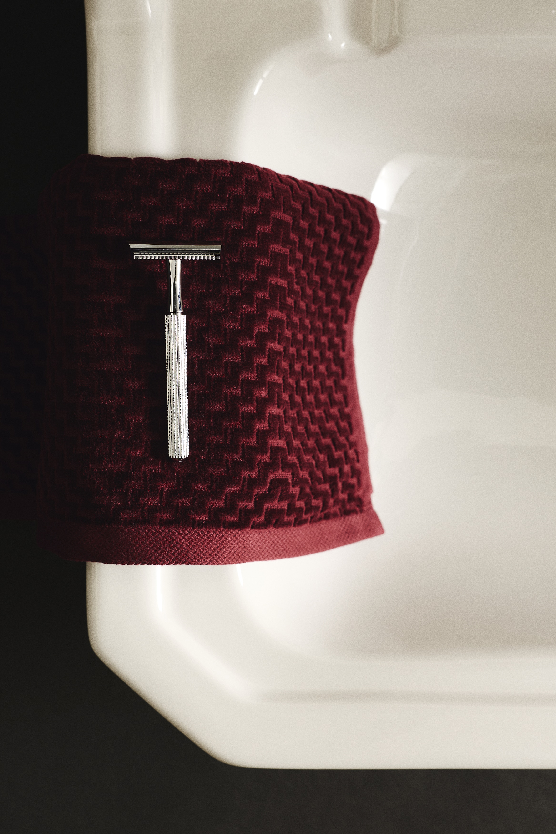 Serviette texturée - Bordeaux/Beige foncé/Crème