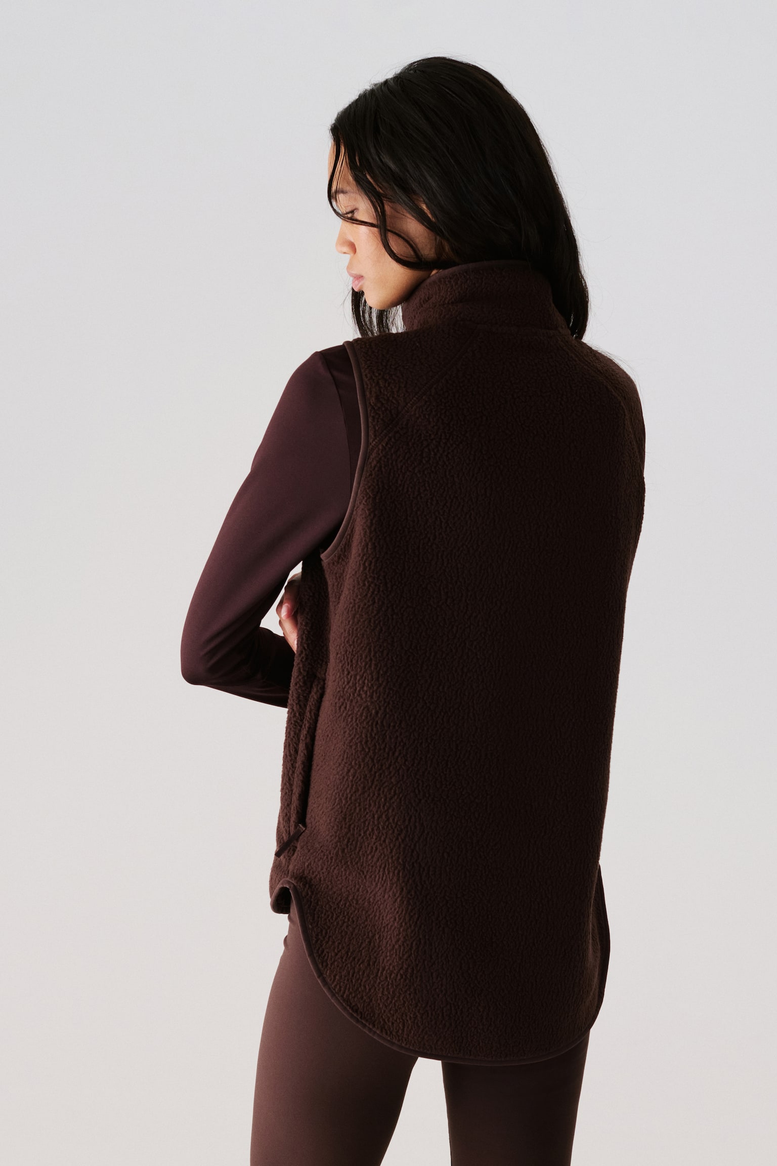 Regular Fit Teddy sports gilet - Warm brown/Ivory - 5