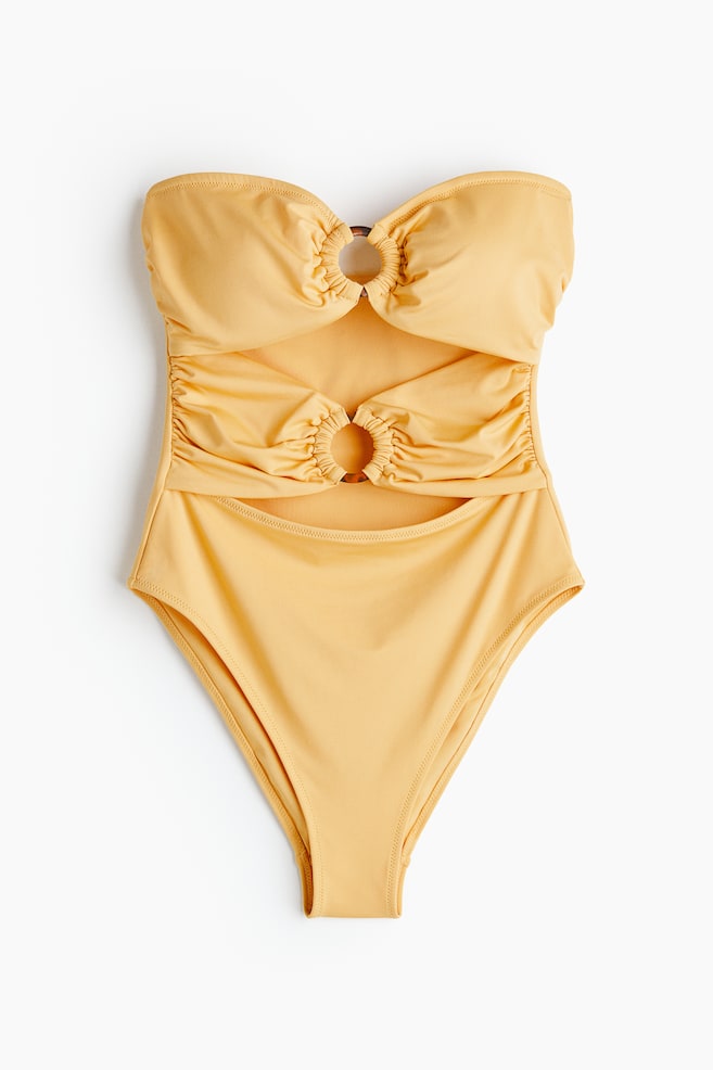 Bandeau-Badeanzug mit wattierten Cups - Gelb/Dunkelbraun - 1