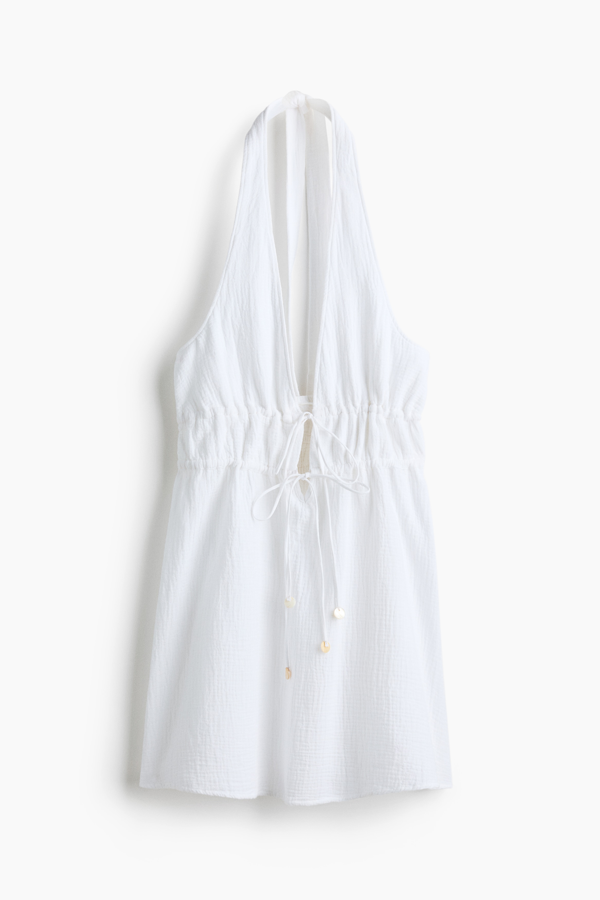 Cotton halterneck beach dress - White/Light turquoise