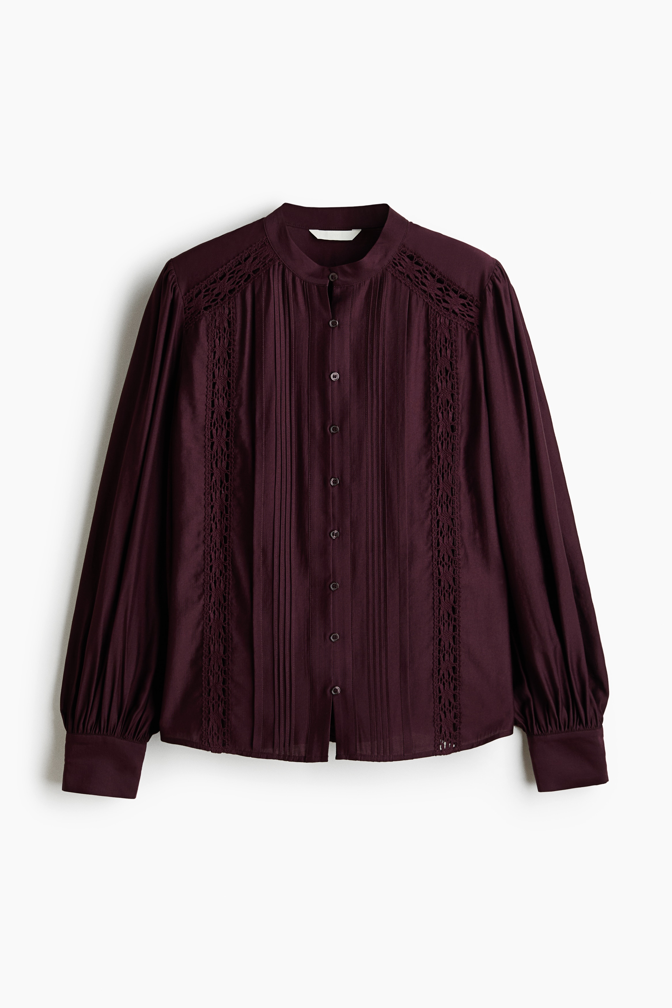 Lace-inset puff-sleeved blouse - Dark purple