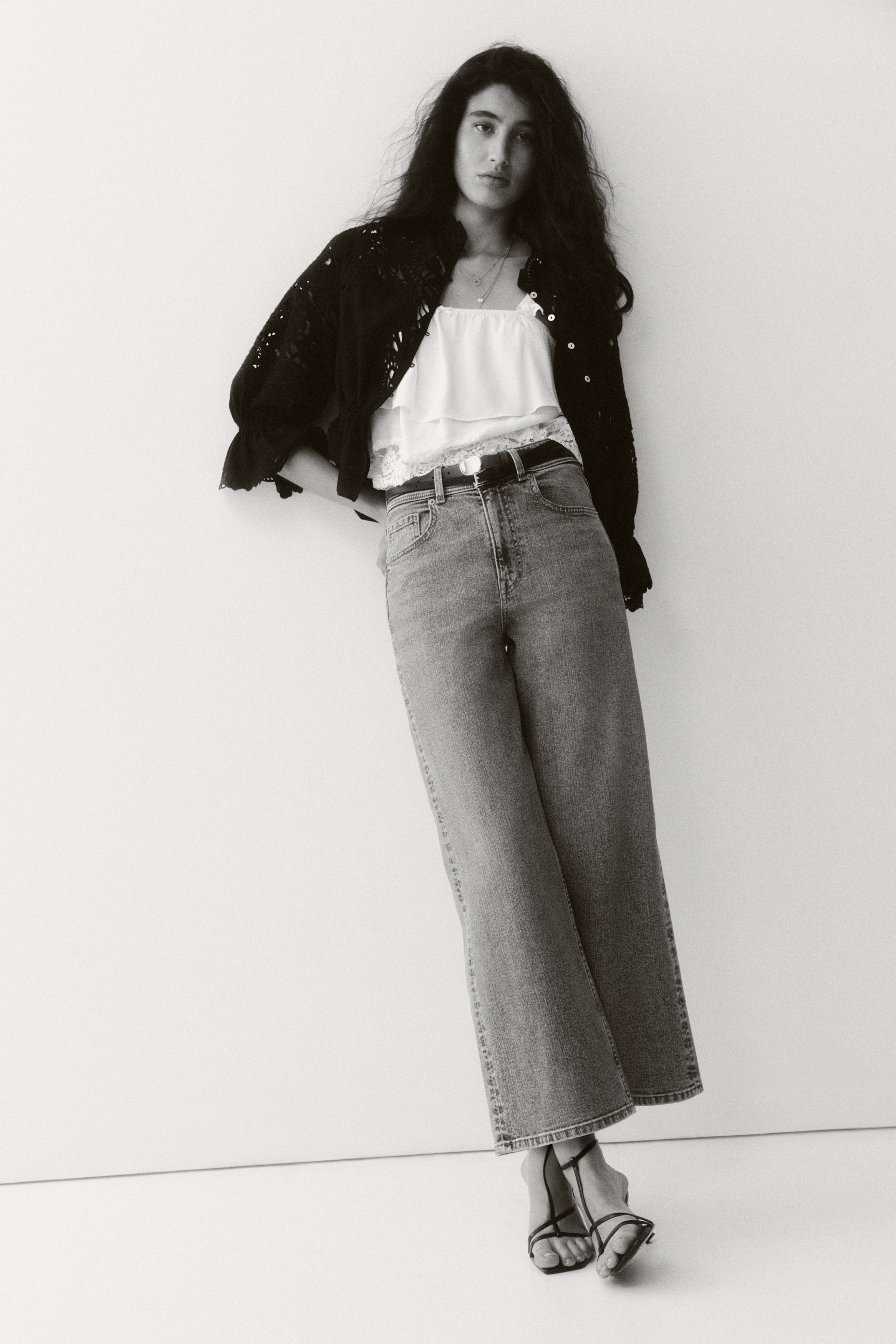 Wide High Waist Ankle Jeans - Teksas plava/Bela/Tamna teksas plava/Svetla teksas plava/Bež