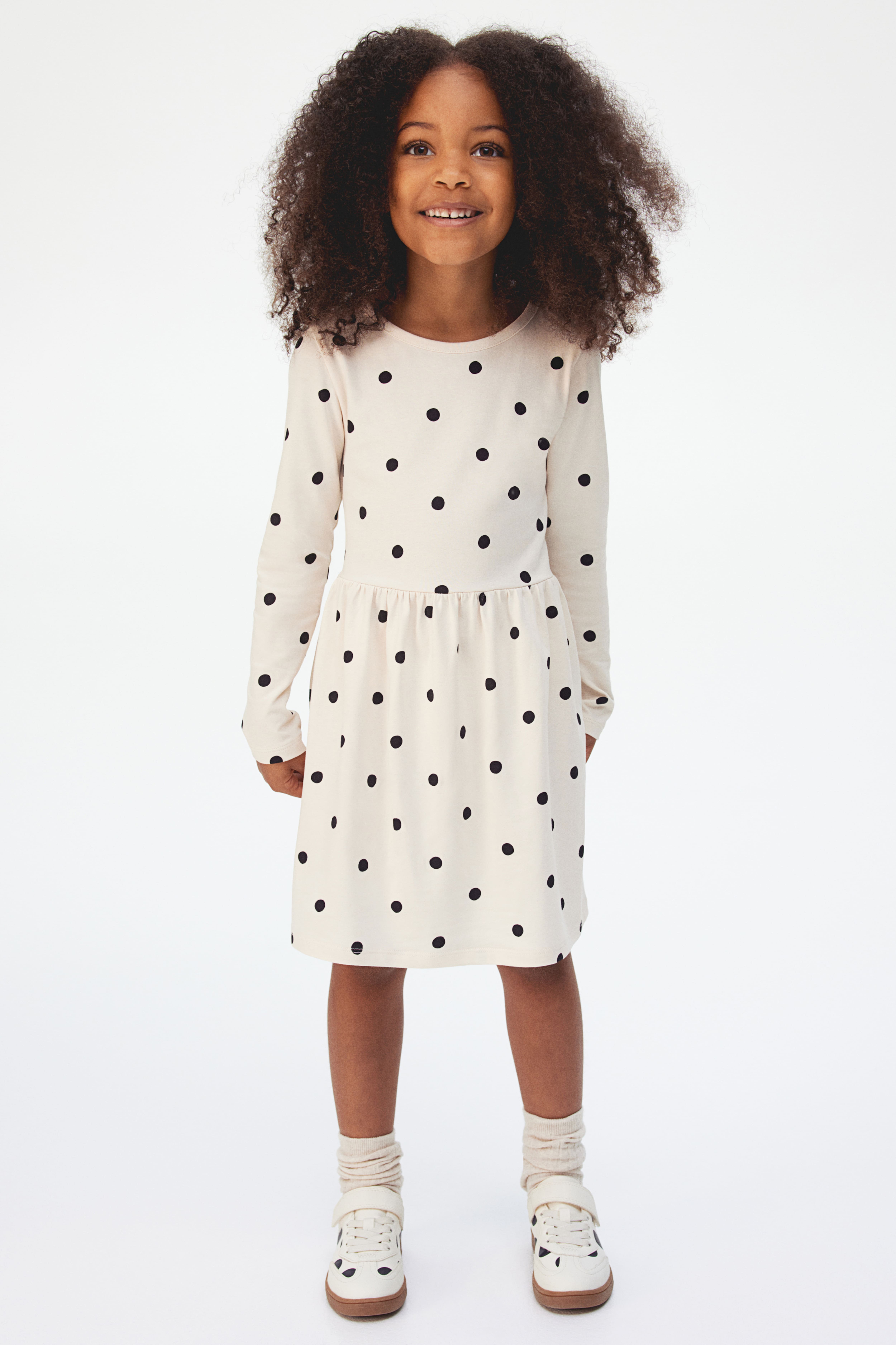 Printed Cotton Dress Light beige dotted Kids H M US