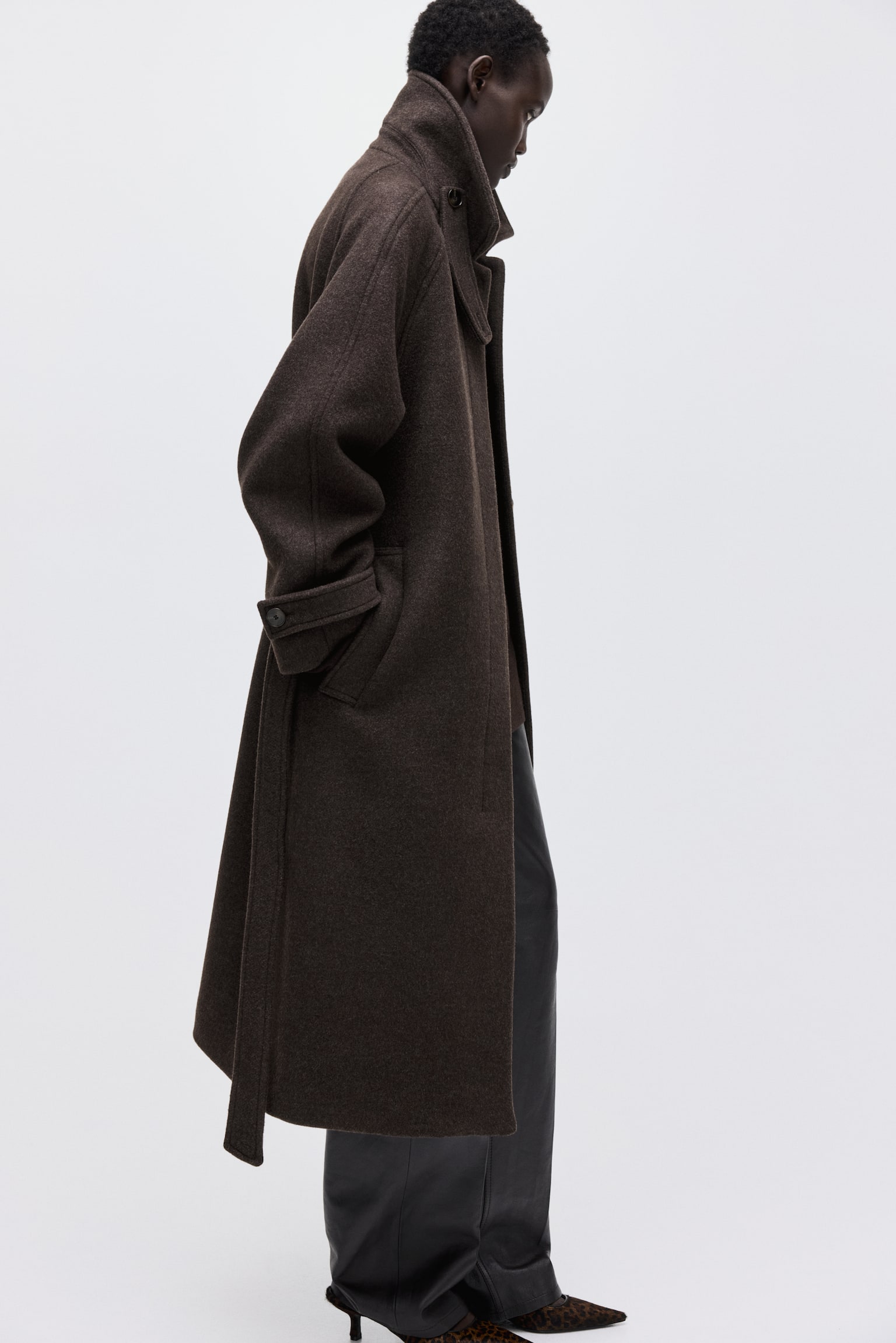Oversized wool-blend coat - Dark brown/Light beige marl/Grey marl - 6