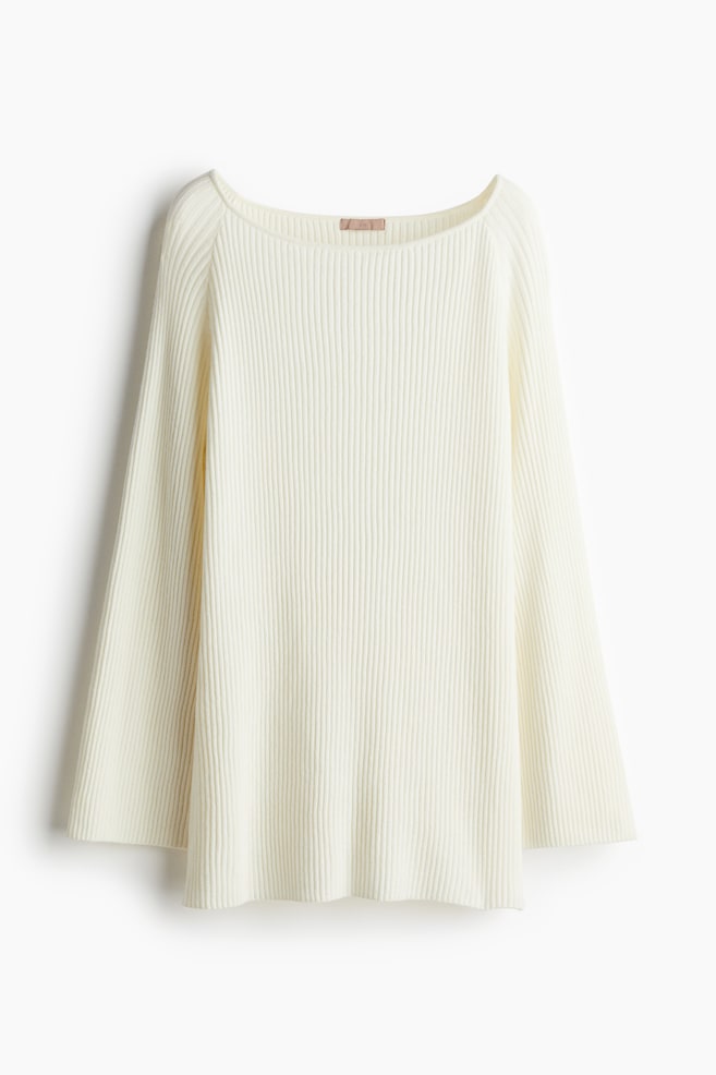 Pullover in maglia a coste - Crema/Greige mélange - 1