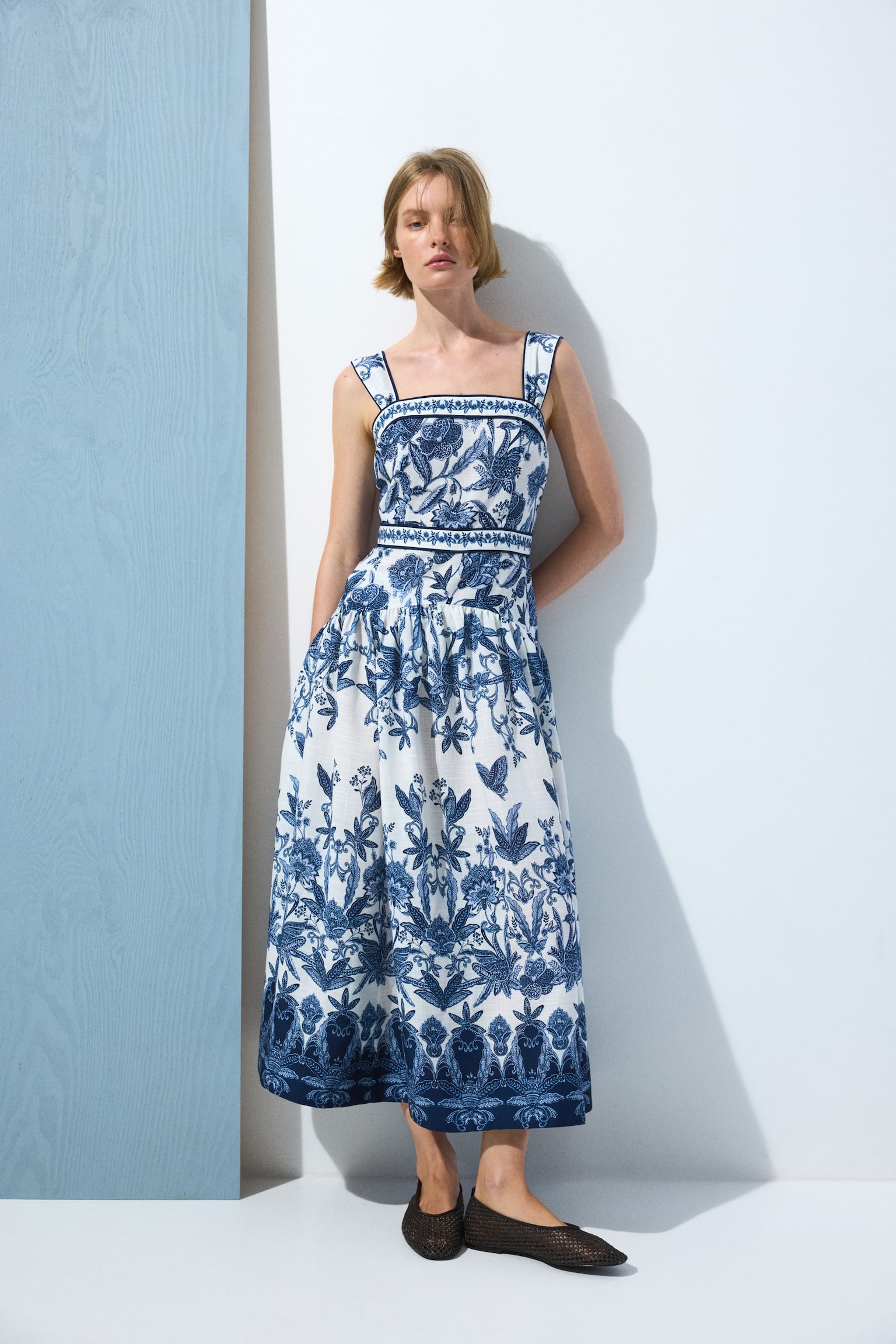 Tie-detail dress - Dark blue/Patterned/Cream/Floral/Cream/Floral - 4