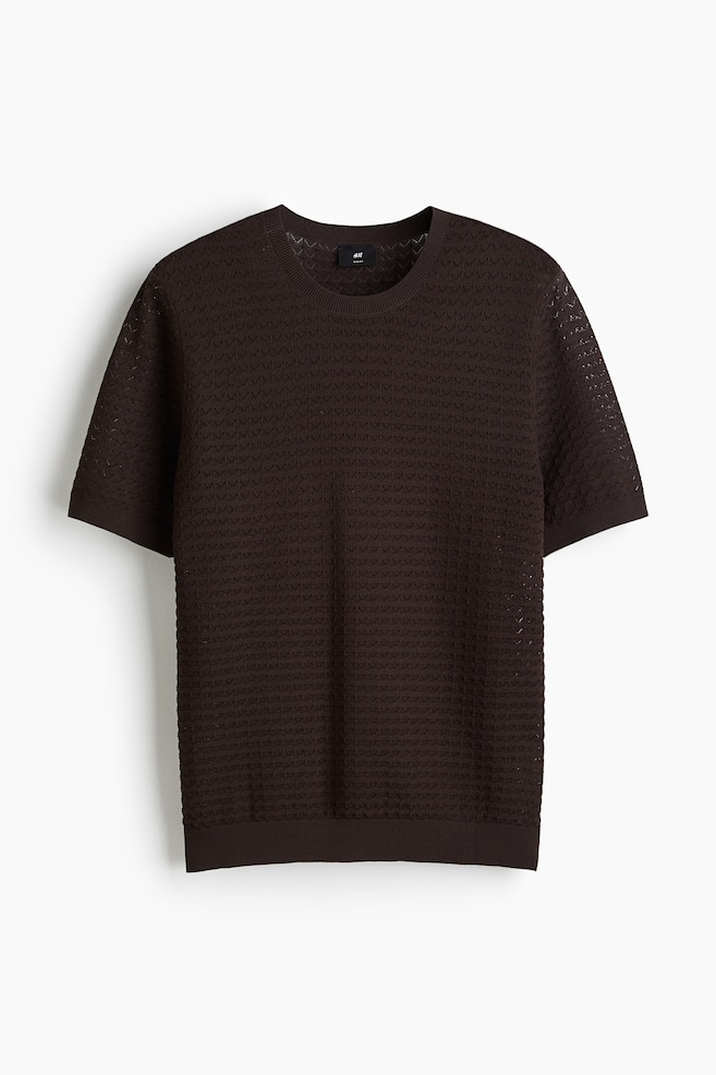 Slim Fit Knitted T-shirt - Brown/White - 1