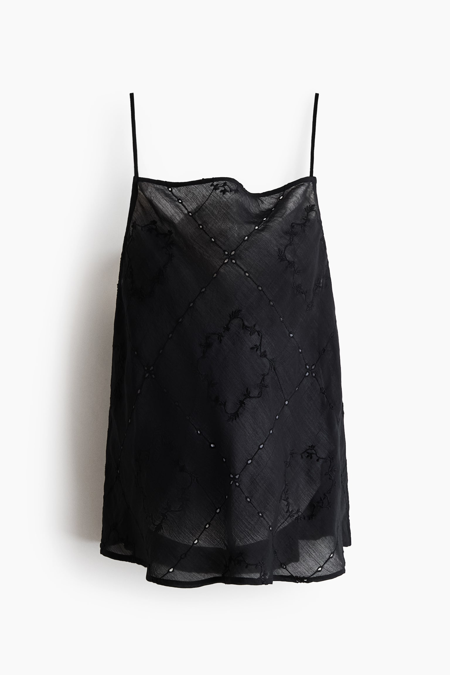 Top de alças com bordado inglês - Preto - 1