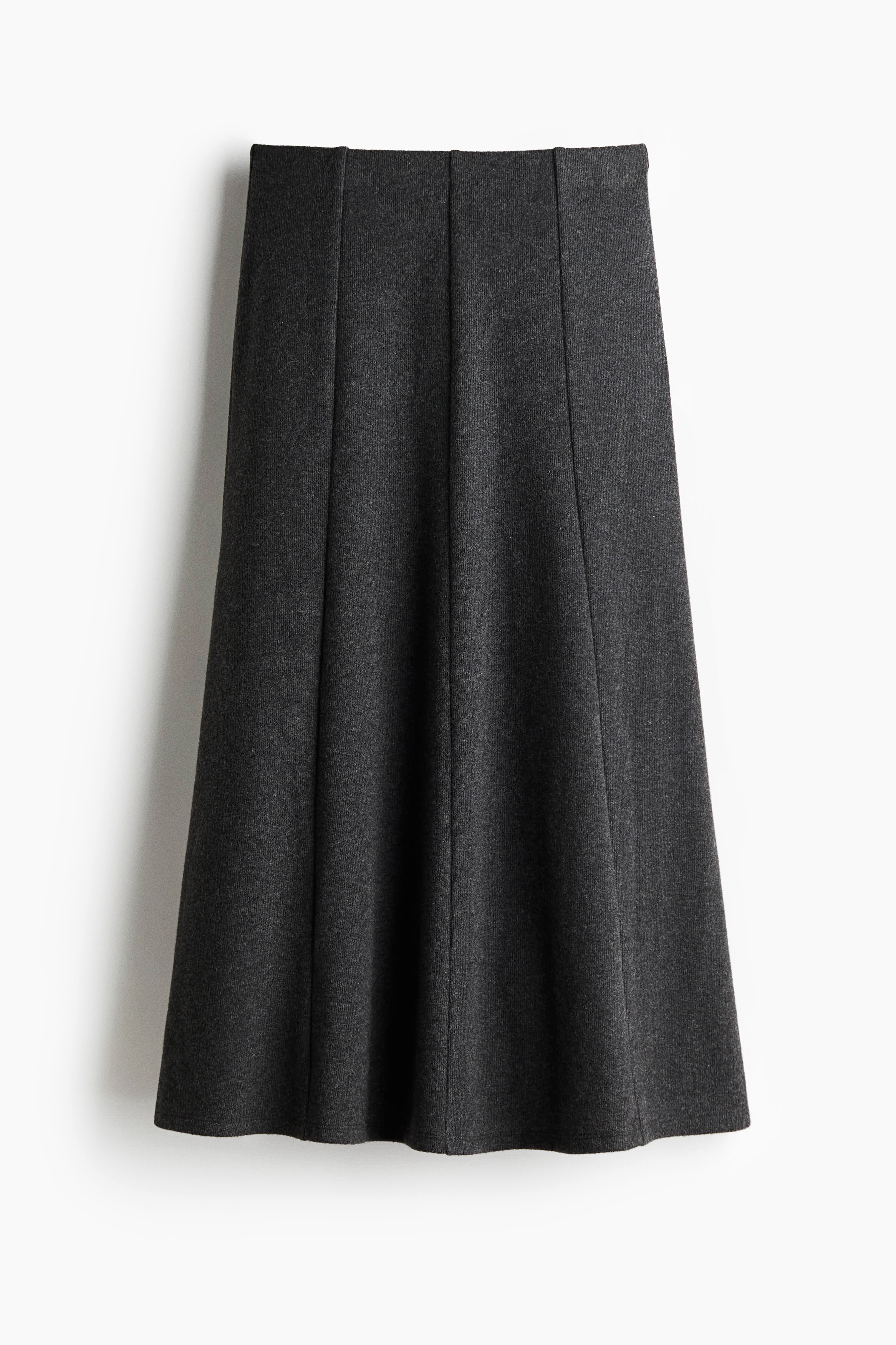 Gonna longuette in maglia sottile - Grigio scuro mélange