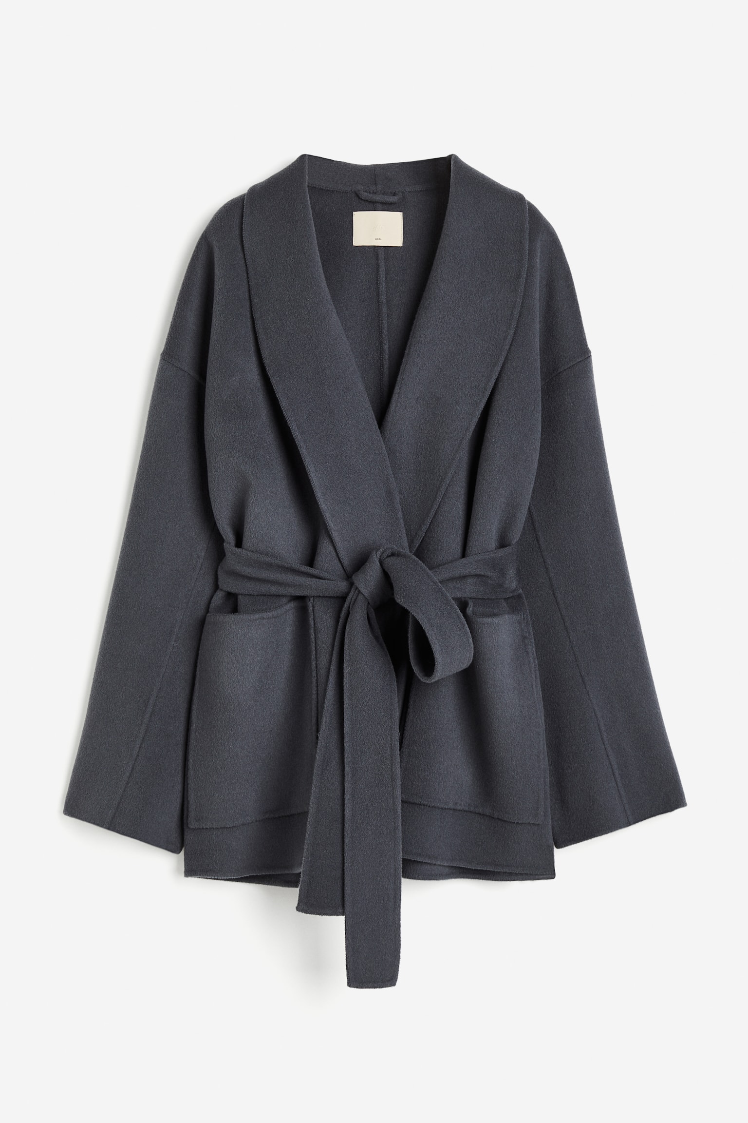 Tie Belt Wool Coat - Dark grey - 2