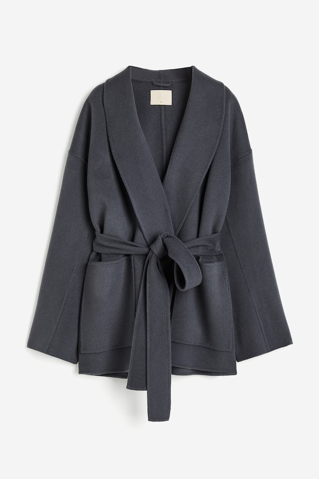 Cappotto in lana con cintura da annodare - Grigio scuro - 2