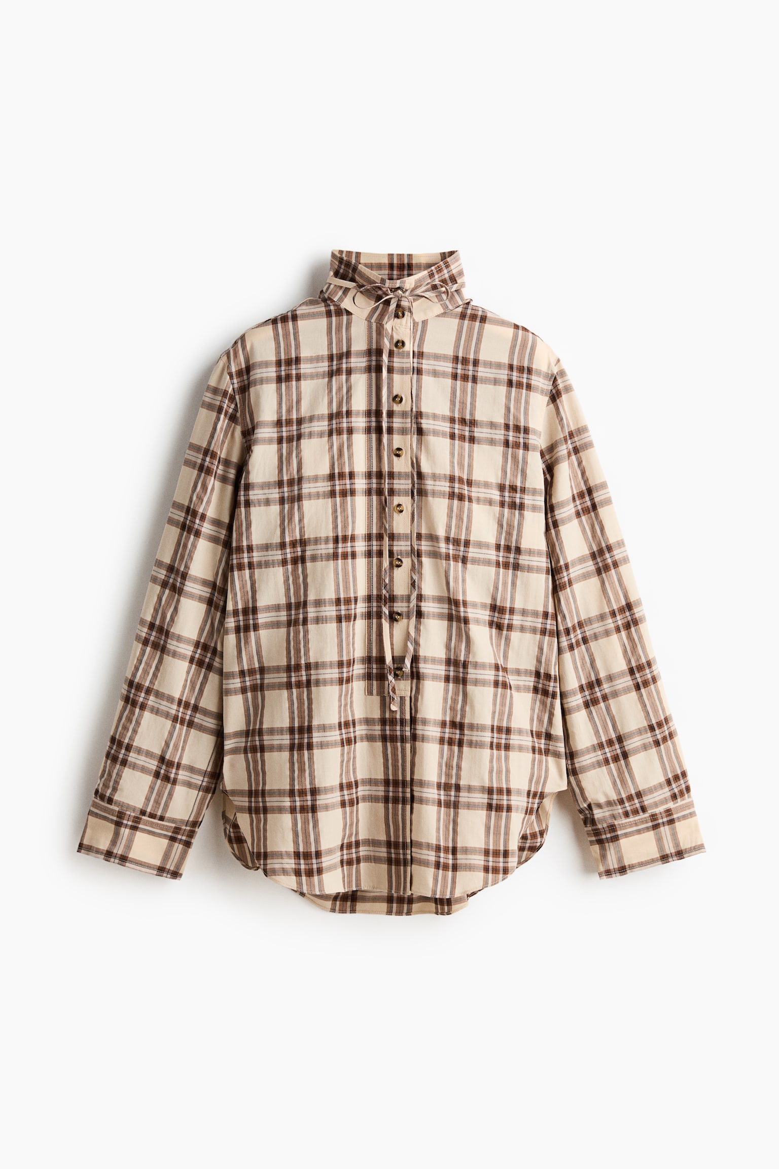 Camisa con lazada - Beige/Cuadros/Rojo