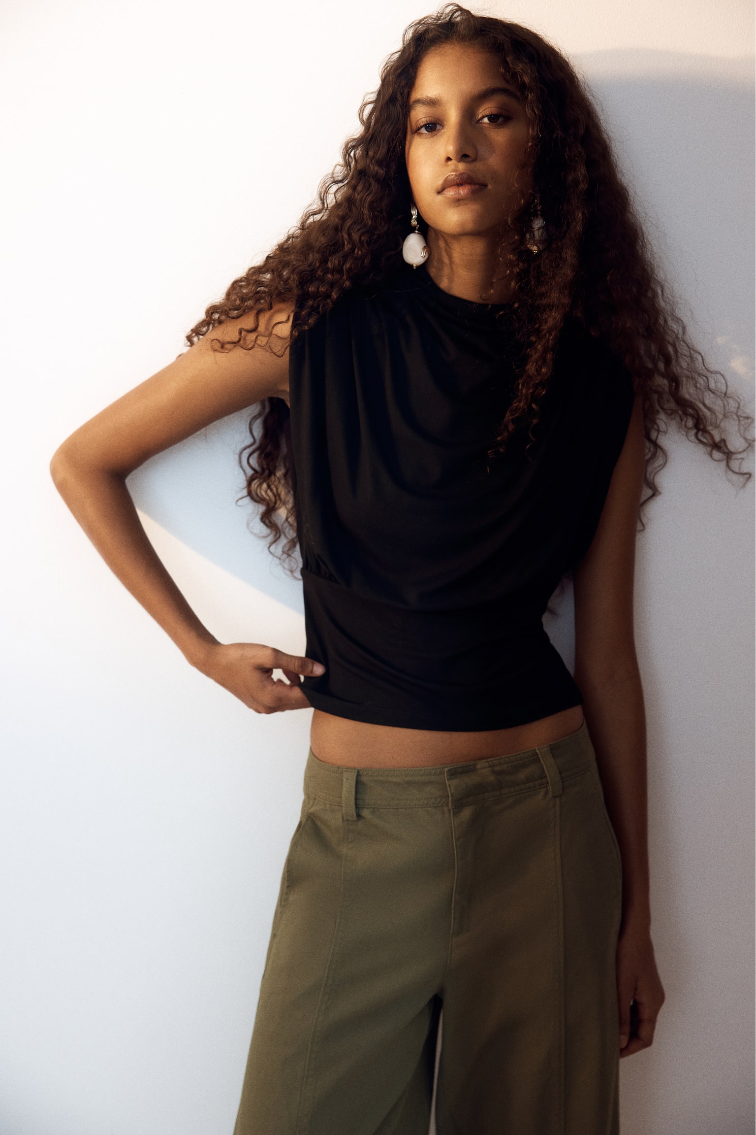 Top à col cheminée en viscose - Noir/Marron foncé - 2