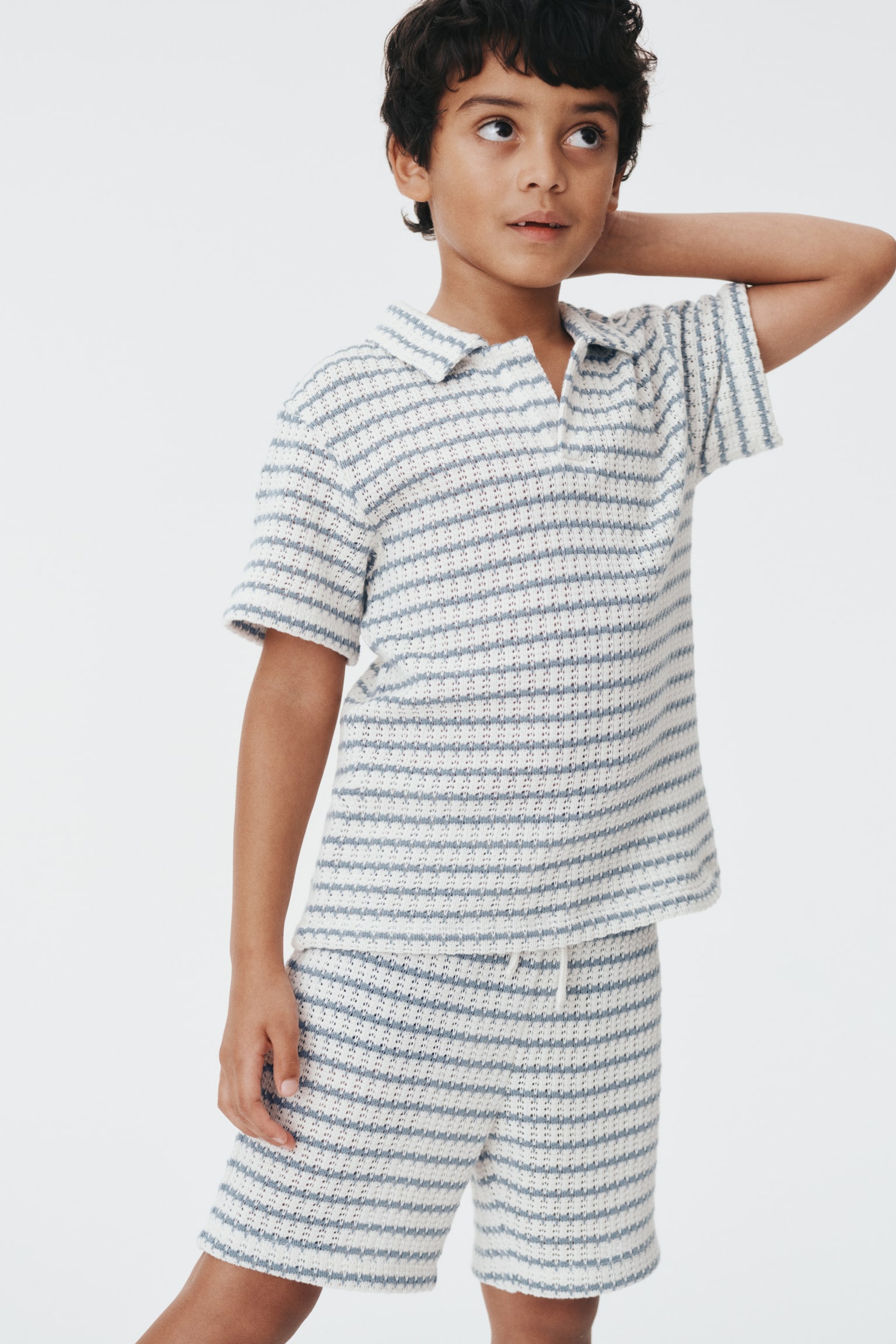 2-piece textured-knit set - White/Blue striped - 1