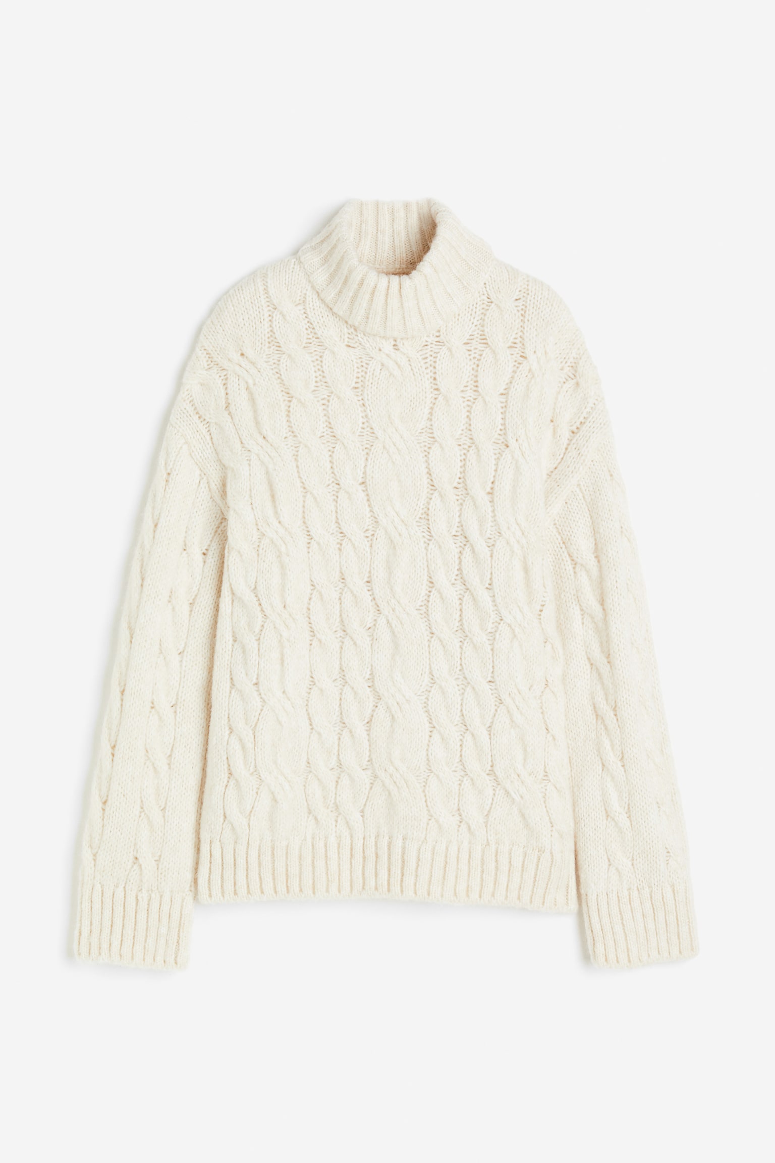 Zopfstrickpullover mit Turtleneck - Cremefarben