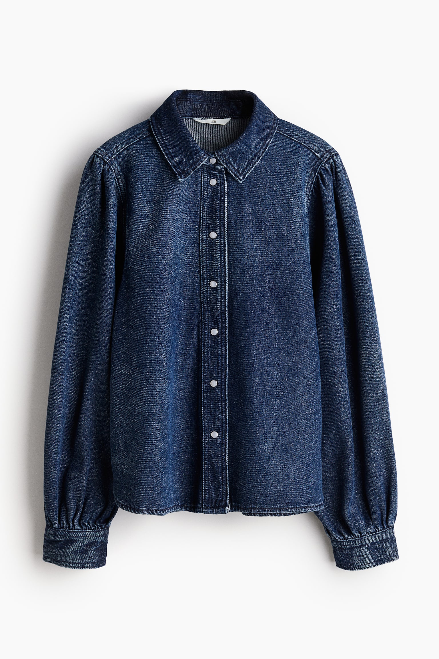 Balloon Sleeve Denim Shirt - Dark denim blue - 2