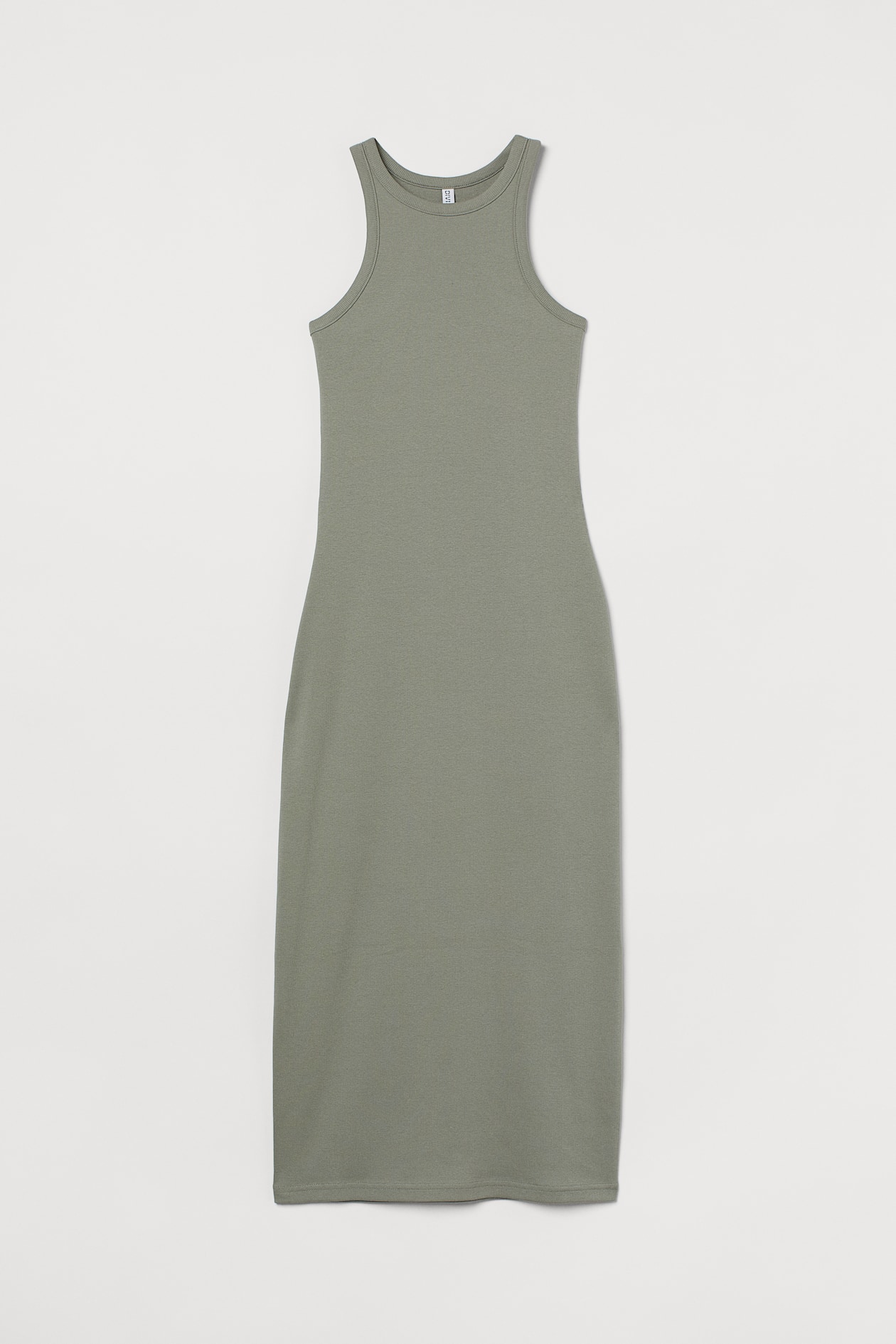 Ribbed jersey dress - Round neck - Sleeveless - Light khaki green ...