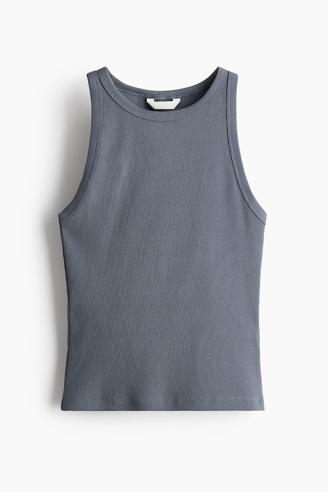 Ribbed Cotton Tank Top - Dark gray/Dark brown/striped/Black/White/Burgundy/Dark dusty pink/Light yellow/Navy blue - 1