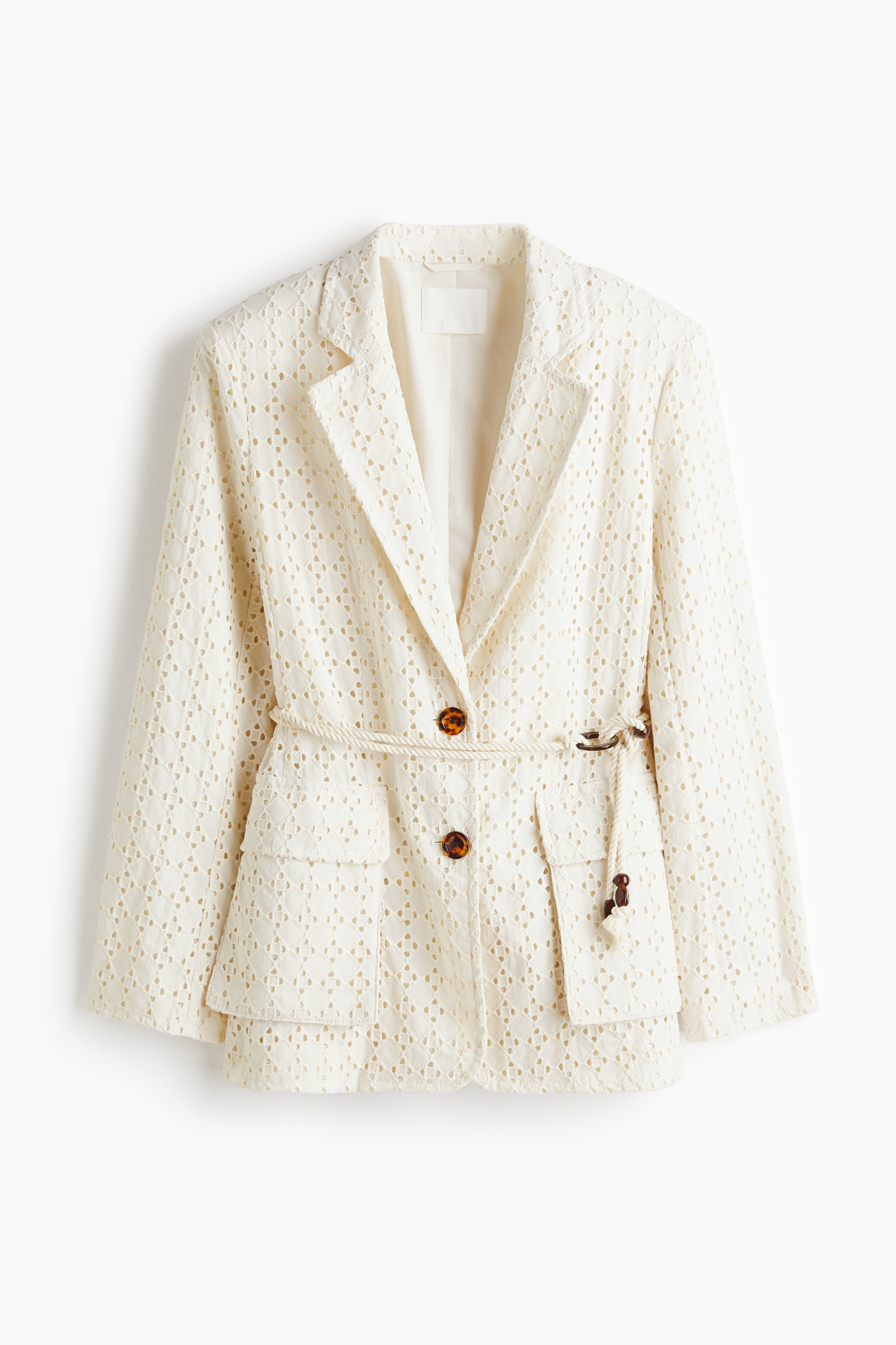 Eyelet-Embroidered Cotton Blazer - Light beige