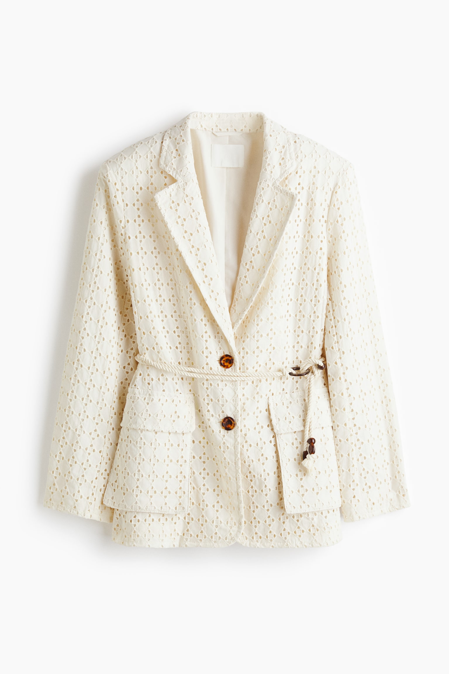 Broderie-anglaise cotton blazer - Light beige - 2
