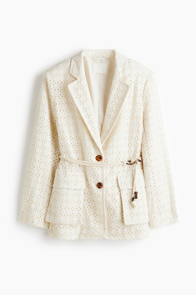 Broderie-anglaise cotton blazer - Light beige - 1