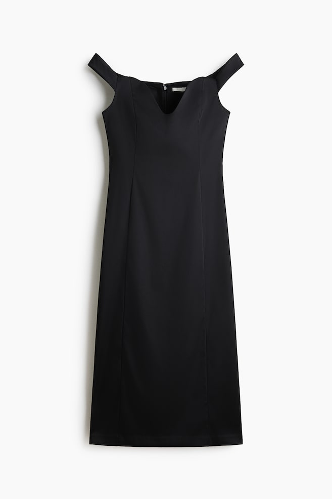Fitted Off-the-Shoulder Dress - Black - 1