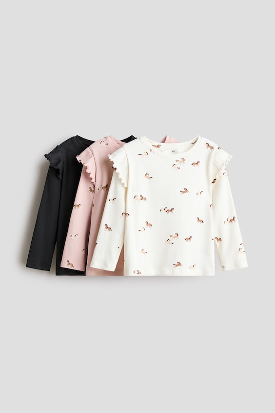 Детские топы H&M 3-pack Ruffle-Trimmed Jersey Tops
