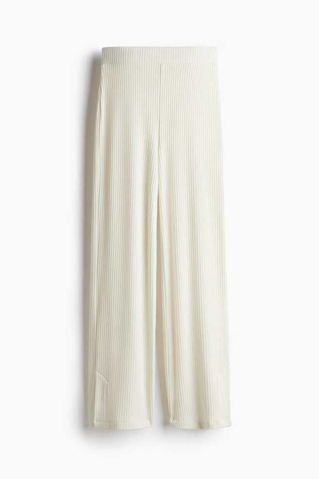 Ribbed slit-hem trousers - Cream - 1