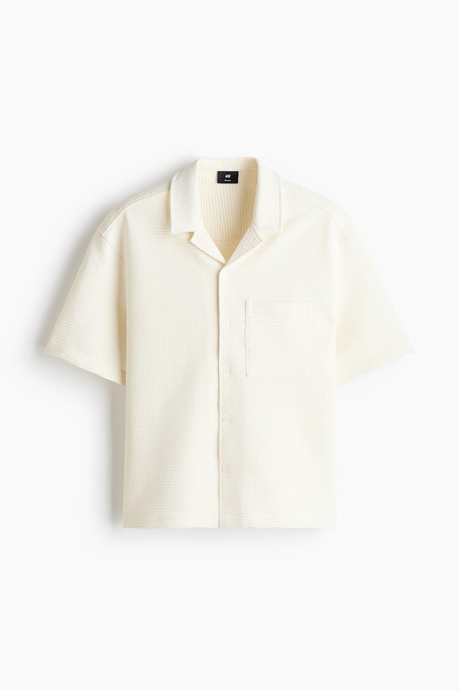 Relaxed-Fit Waffled Resort Shirt - Cream/Black - 1