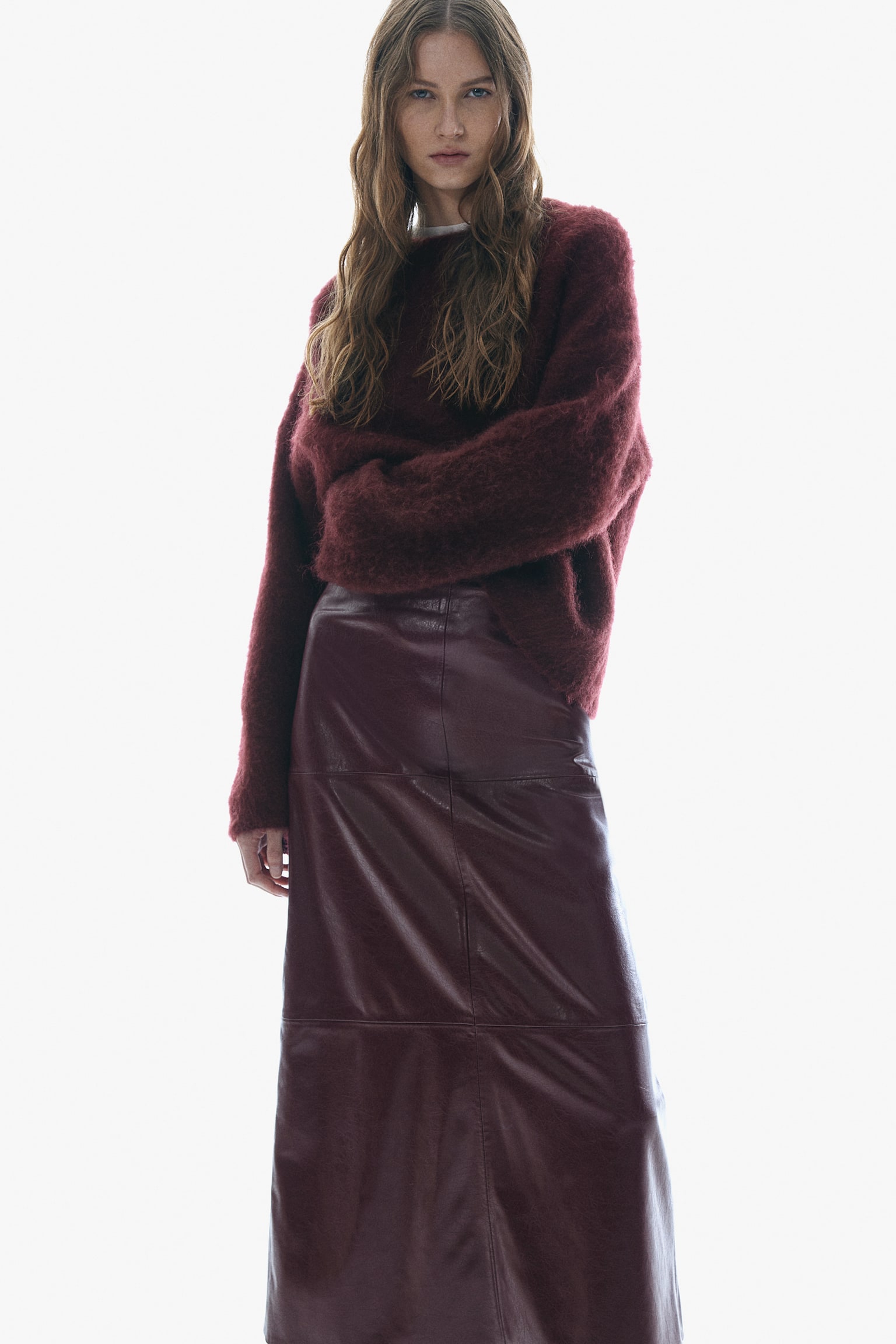 Coated skirt - Burgundy/Dark brown - 1