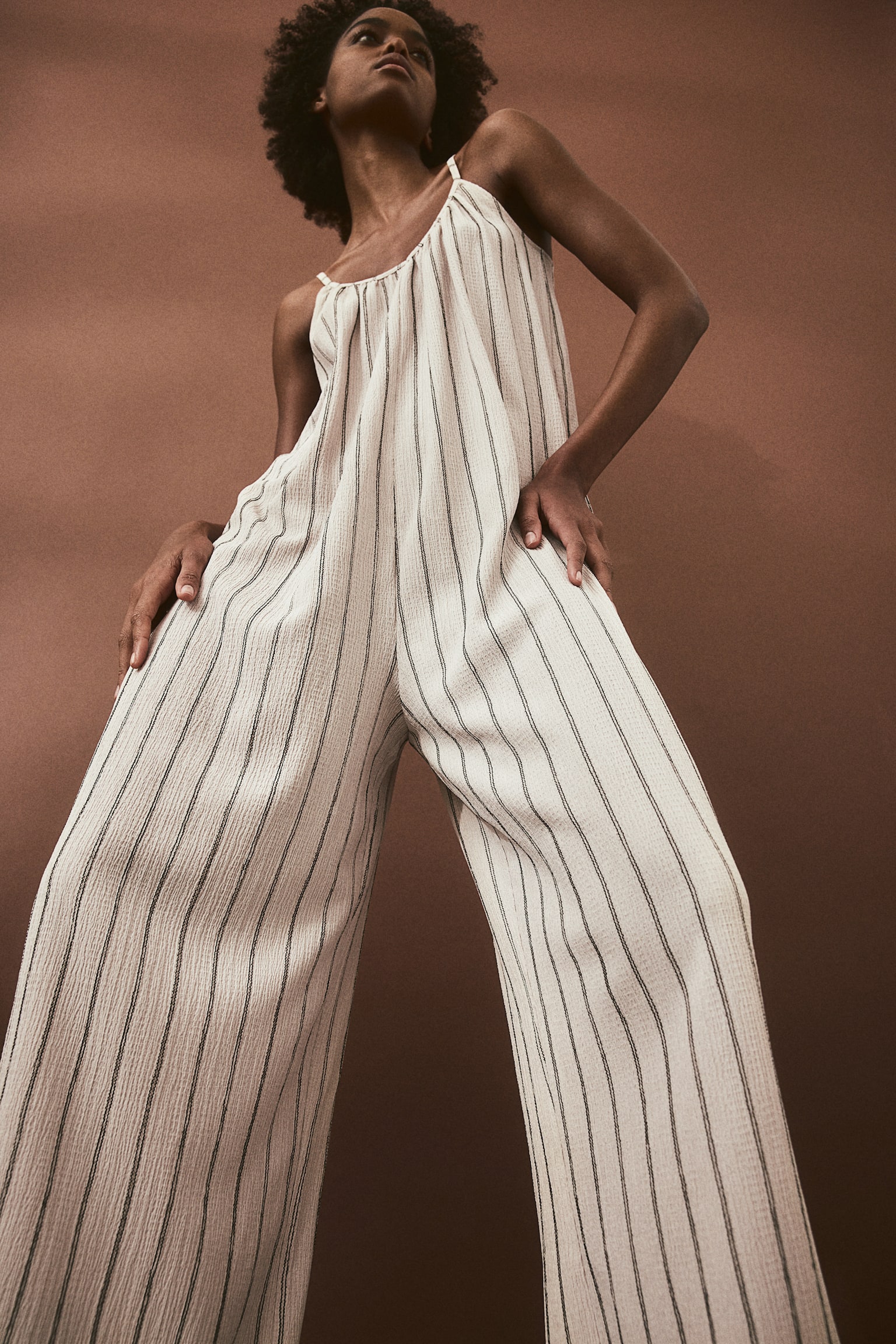 Tie Belt Jersey Jumpsuit - Light beige/Stripe/Rust brown/Black/Light beige/Black pattern - 3