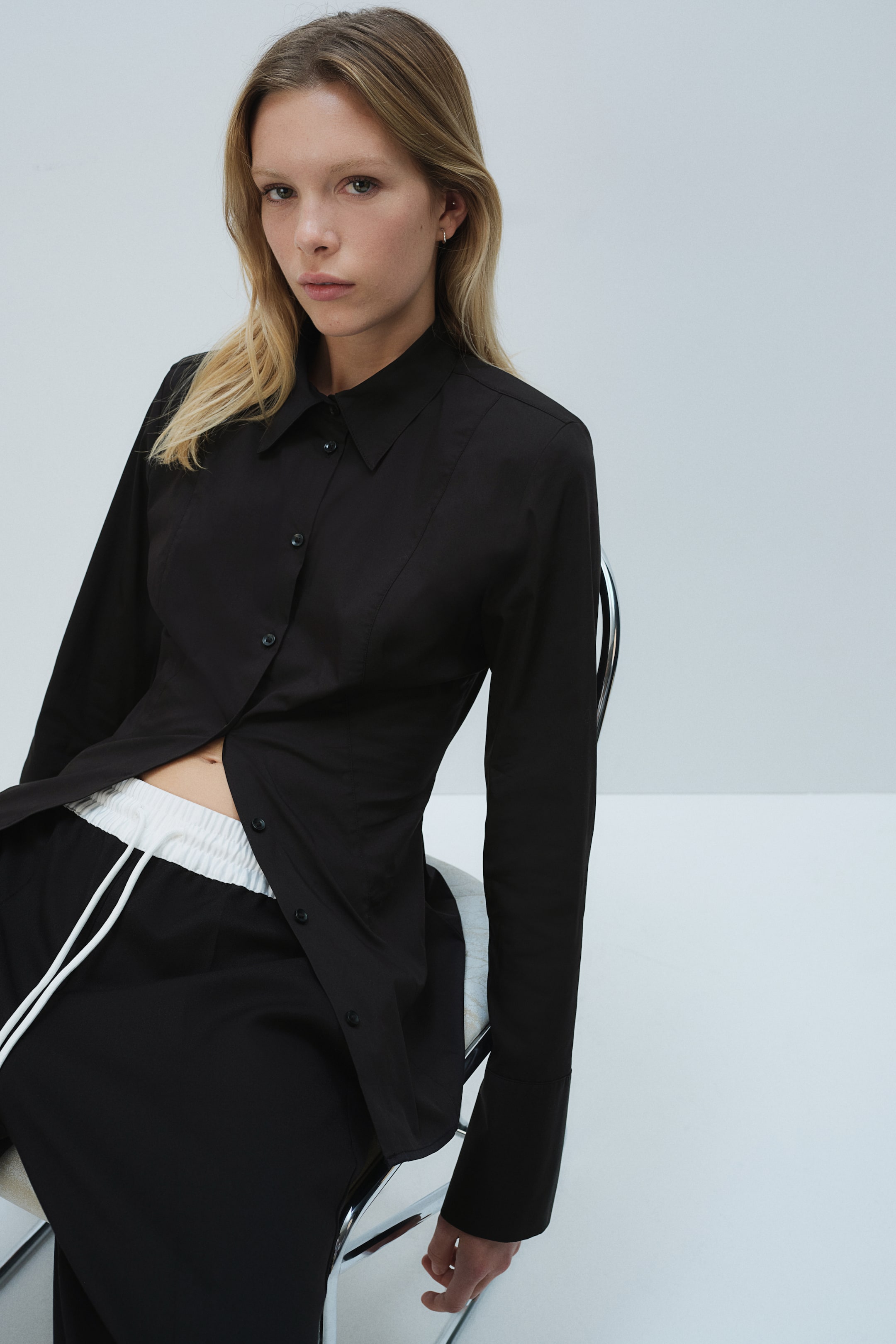 Tapered-Waist Shirt with Shoulder Pads