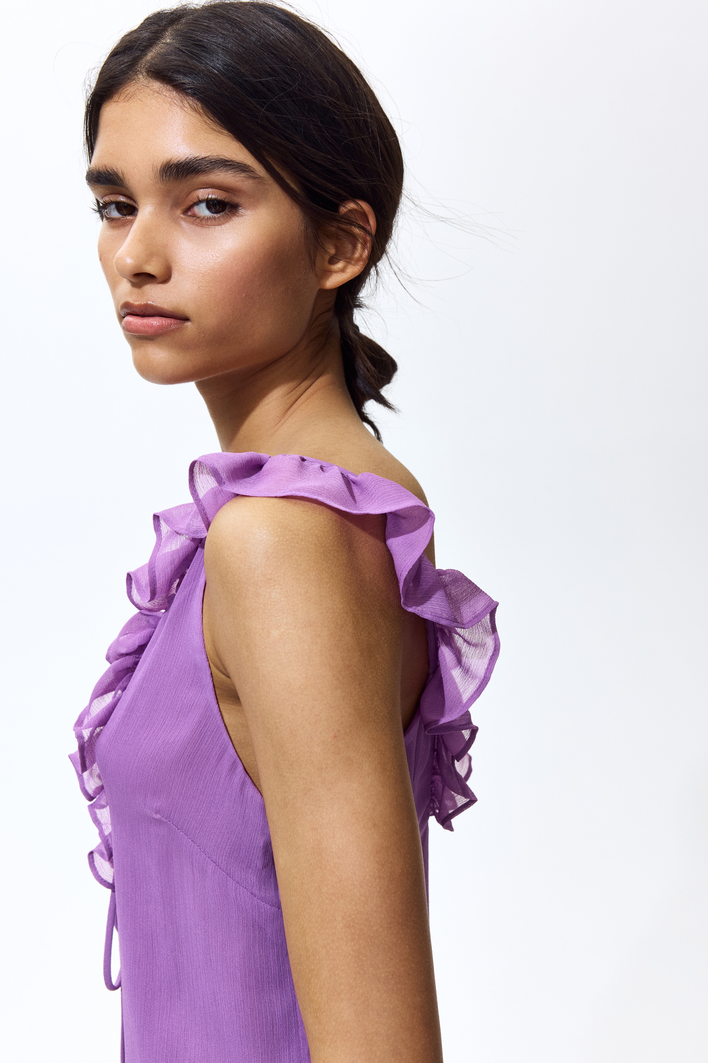 open lace back dress Purple Game Day Short Sleeve Tiered Dress