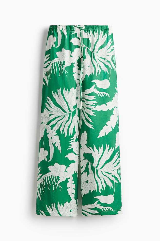 Loose-Fit Drawstring Pants - Green/white floral - 1