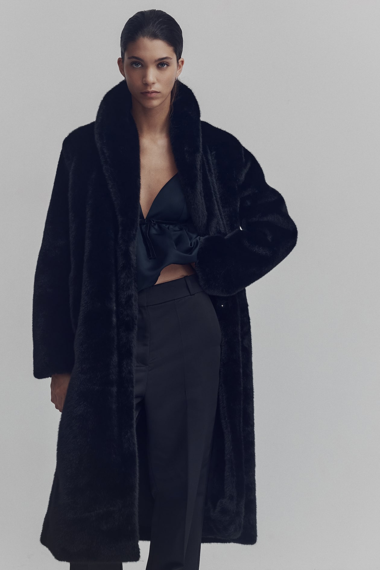 Fluffy Coat with Shawl Collar - image 5