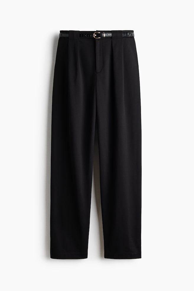 Elegante Hose mit Gürtel - Schwarz/Dunkles Graubraun - 1