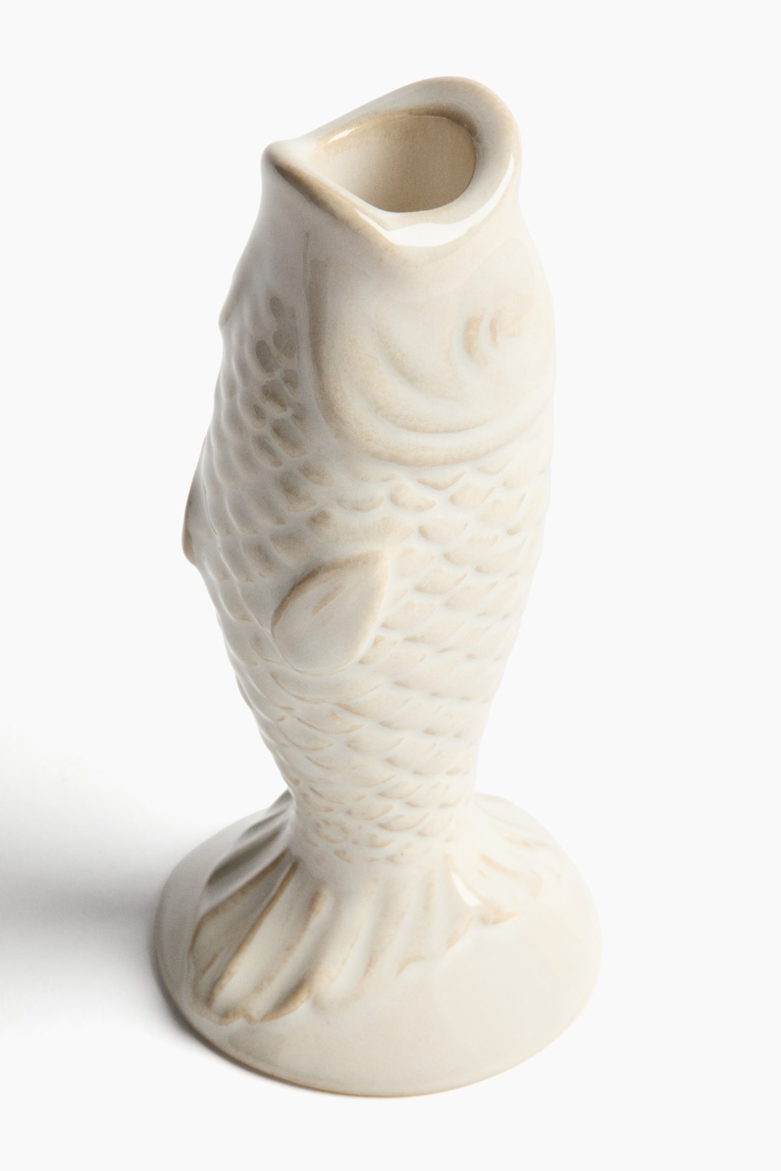 Stoneware candlestick - Light beige/Blue - 5