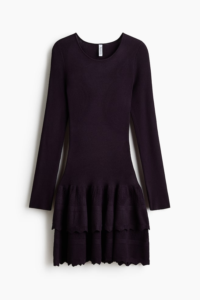 Tiered Rib-Knit Dress - Dark purple - 1