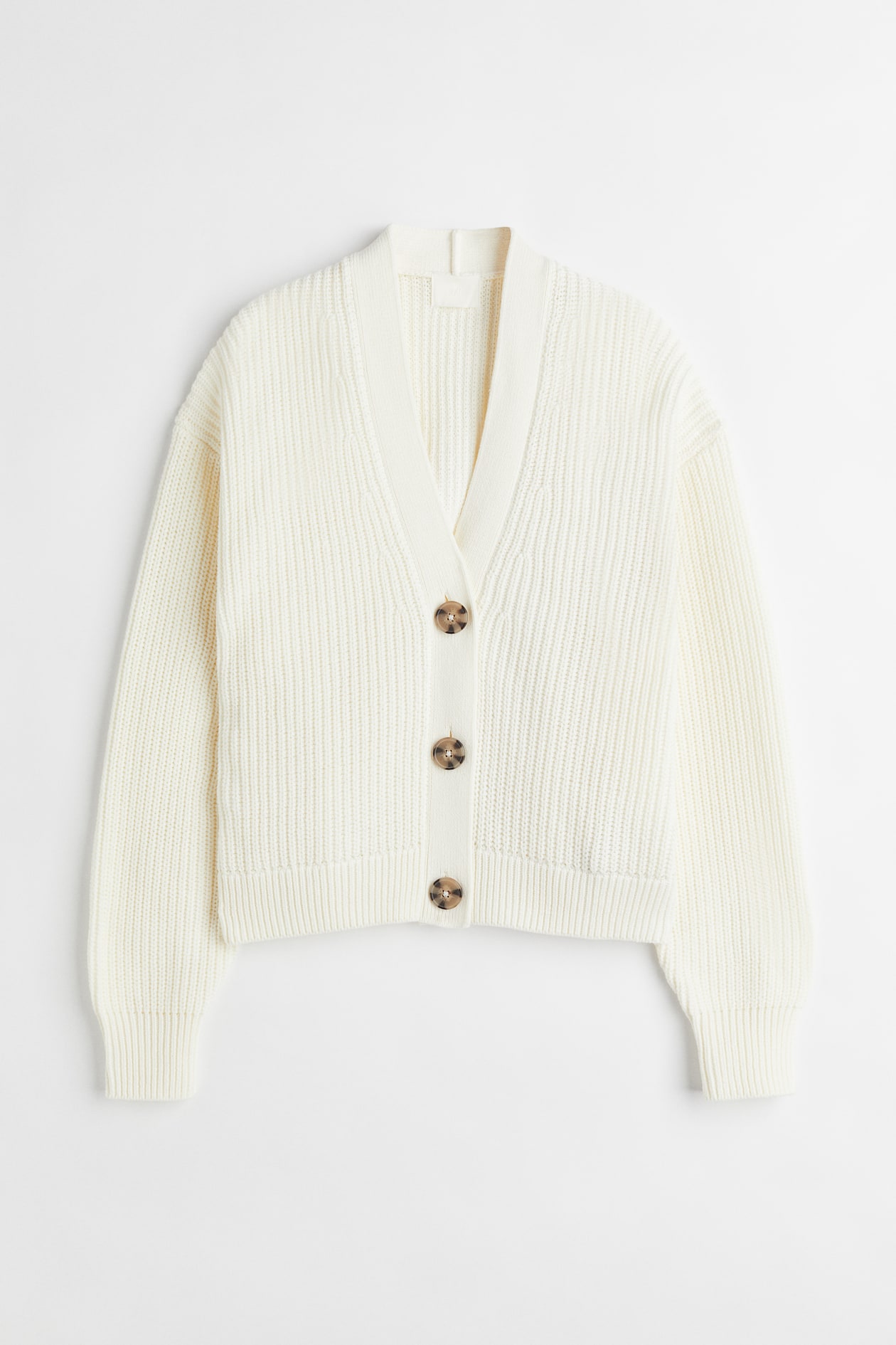 Rib-knit Cardigan - V-neck - Long sleeve - White - Ladies | H&M US