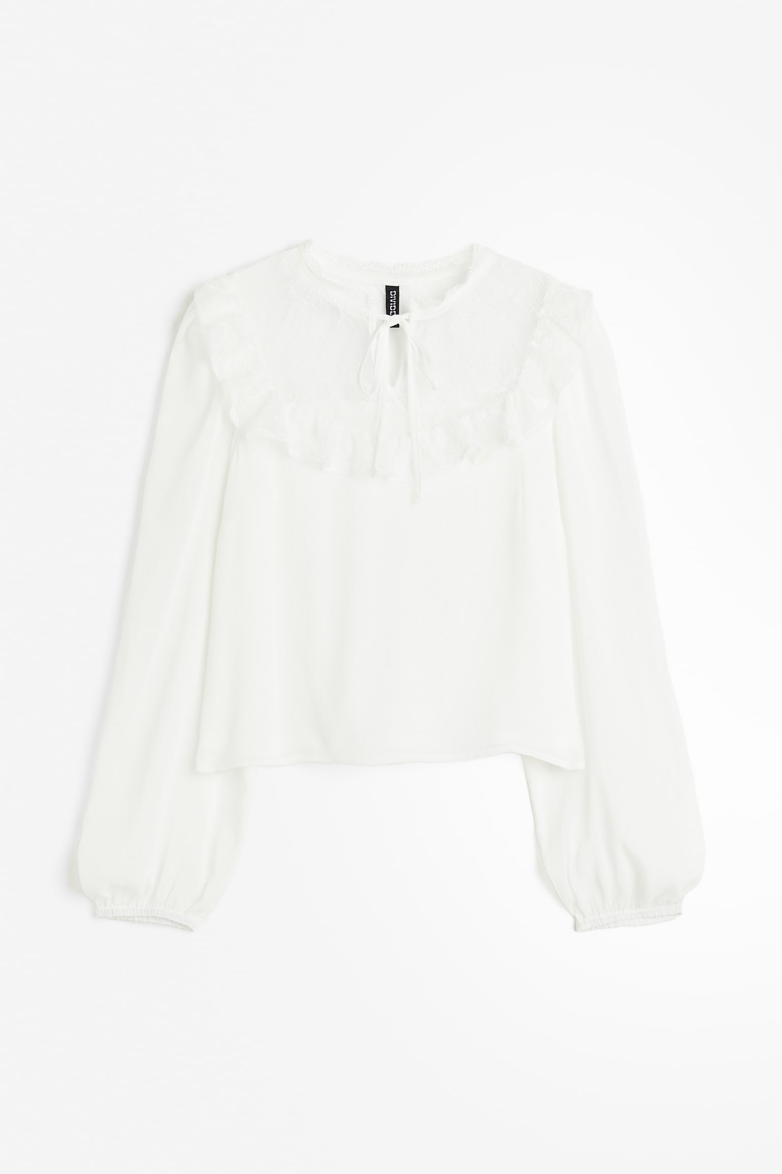 Lace Inset Puff Sleeve Blouse - White - 1