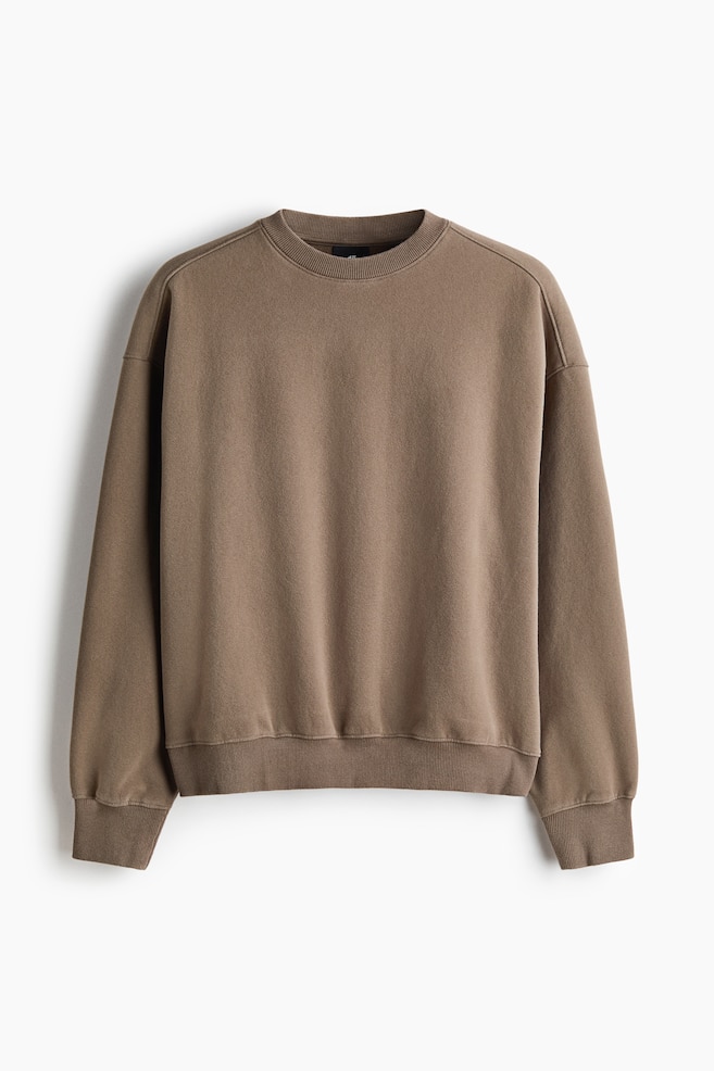 Oversized Cotton Sweatshirt - Taupe/Washed black - 1