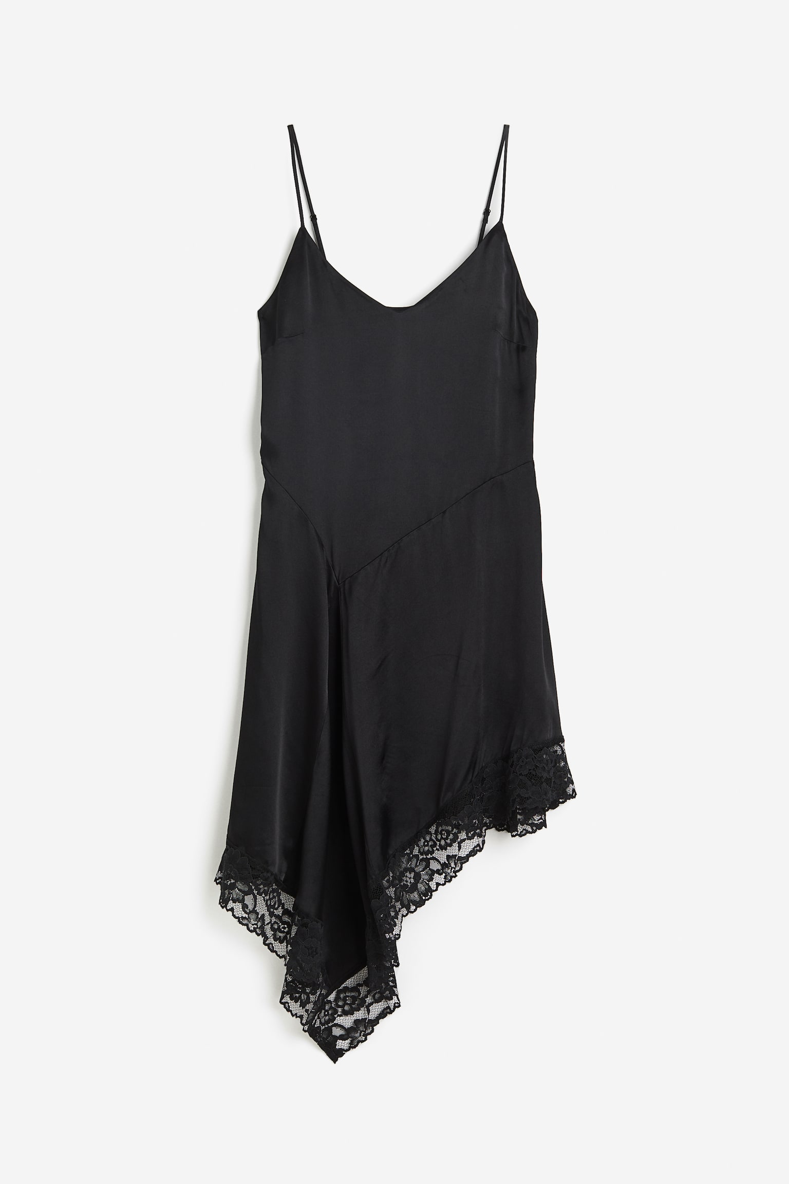 Lace-trimmed satin dress - Black - 1