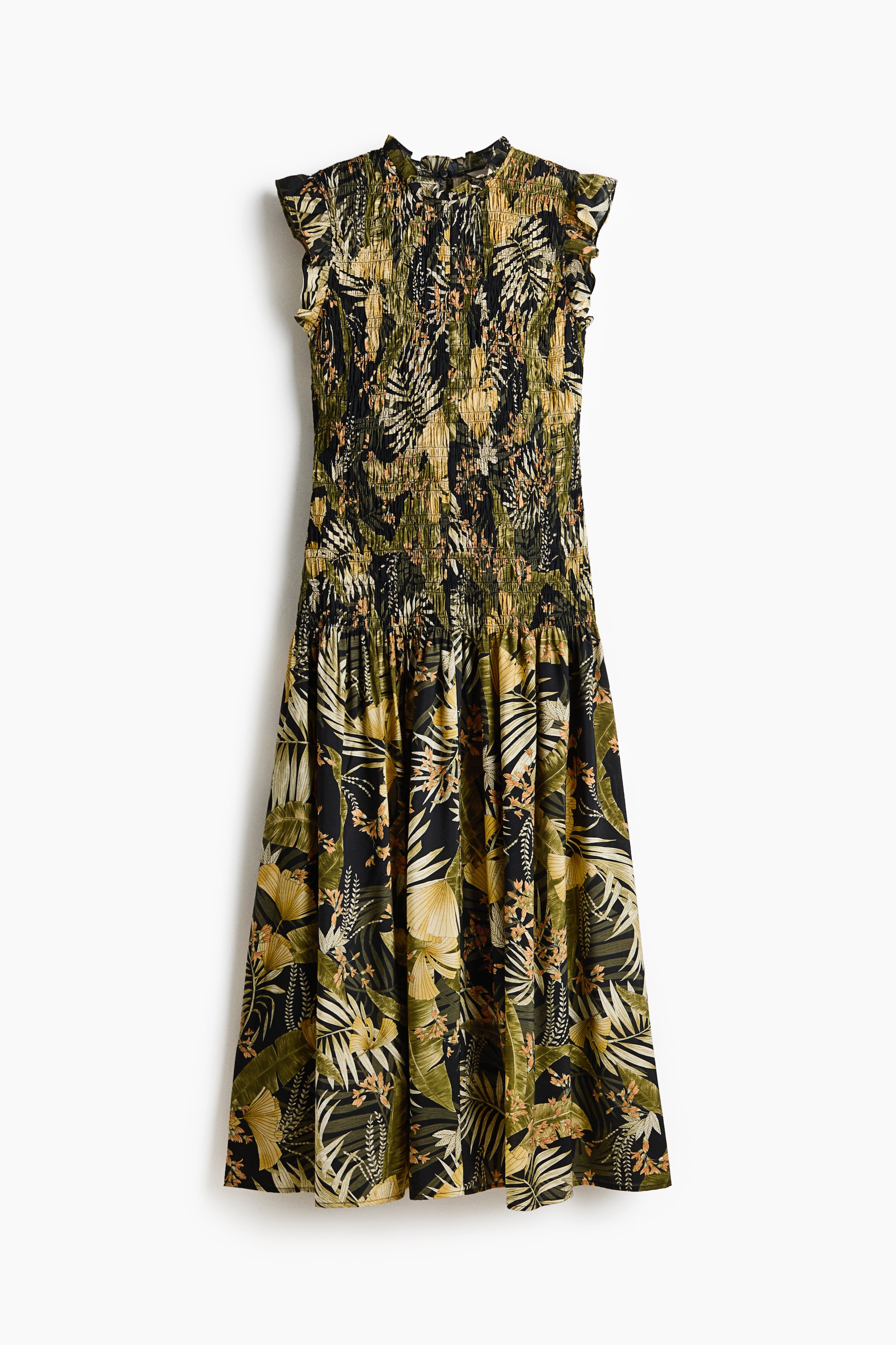 Ver imagen más grande: Vestido midi con cuerpo nido de abeja - Negro/Floral - MUJER | H&M ES 1