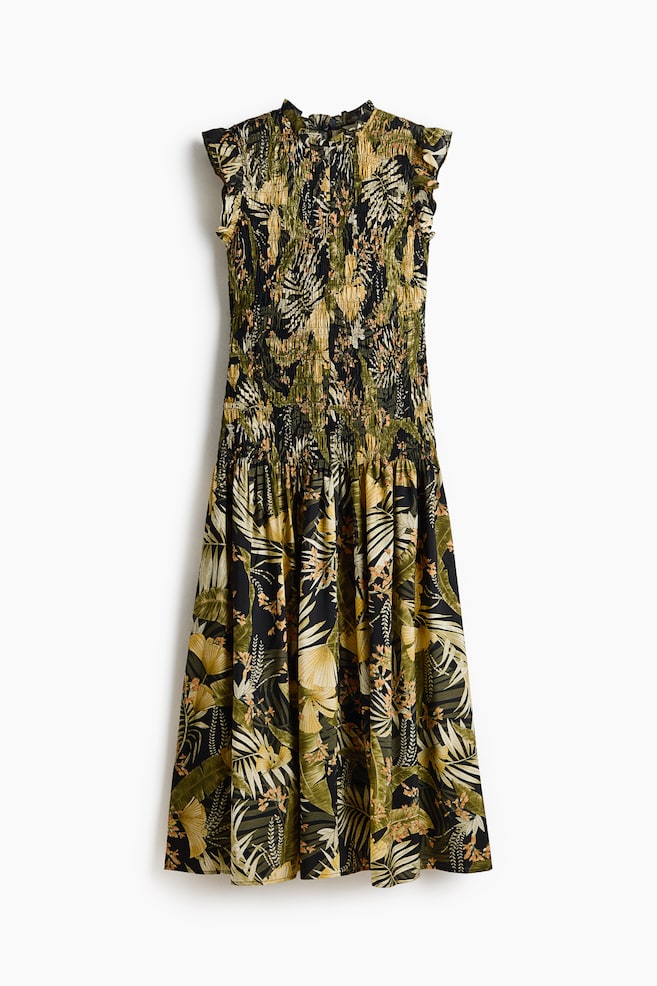 Smocked Midi Dress - Black/floral - 1