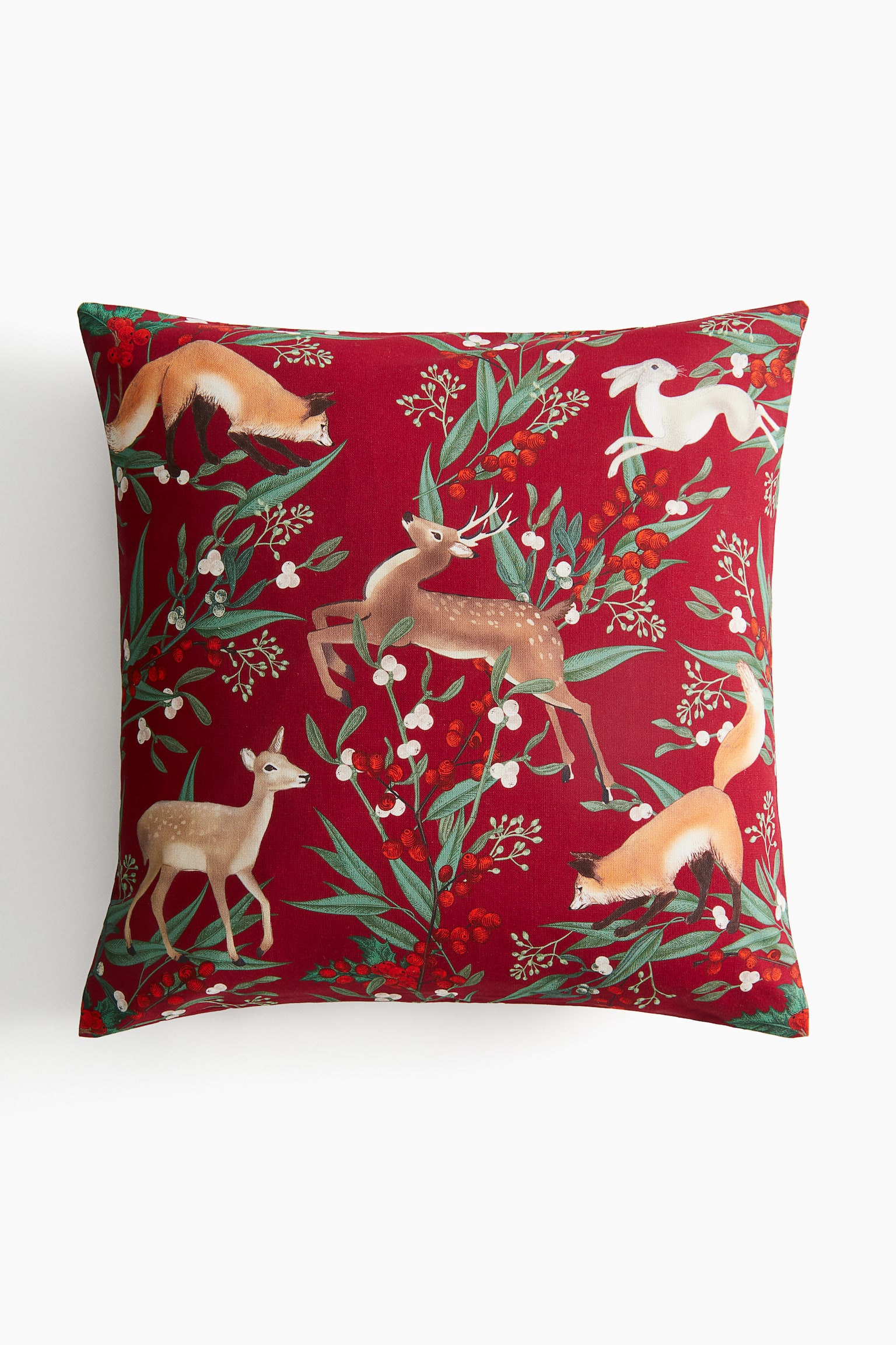 Cotton canvas cushion cover - Red/Animals - 1