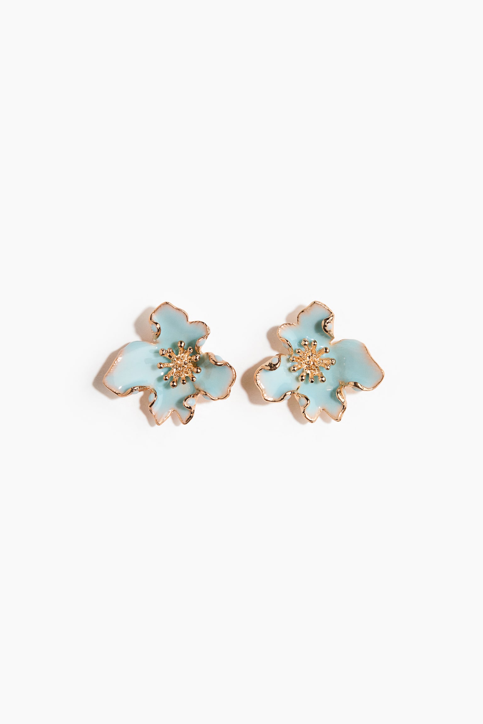 Flower-Shaped Earrings - Light blue/gold-colored/Dark brown/White